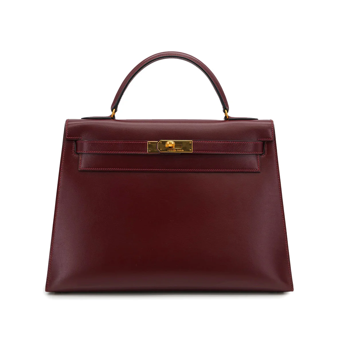 HERMES KELLY 32 SELLIER ROUGE H BOXCALF HAND BAG 1988 CIRCLE R GOLD HARDWARE 90325606