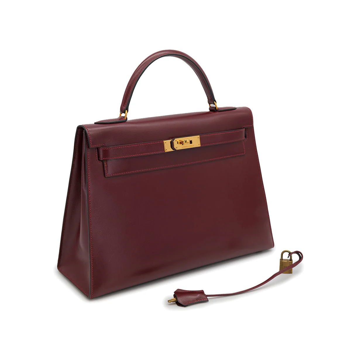 HERMES KELLY 32 SELLIER ROUGE H BOXCALF HAND BAG 1988 CIRCLE R GOLD HARDWARE 90325606