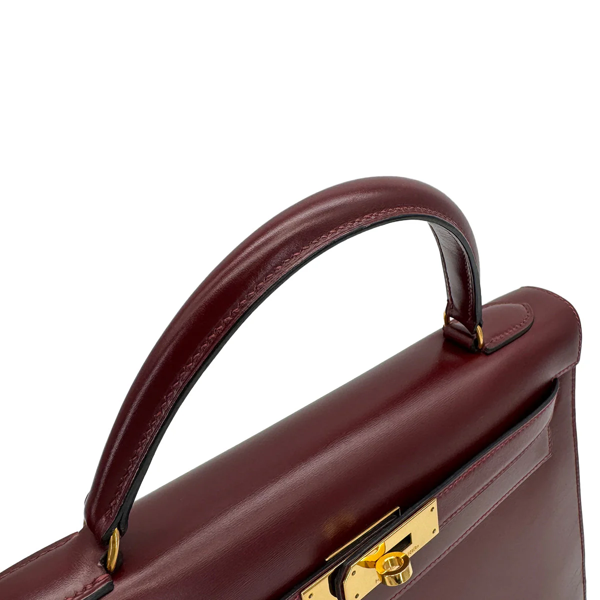 HERMES KELLY 32 SELLIER ROUGE H BOXCALF HAND BAG 1988 CIRCLE R GOLD HARDWARE 90325606