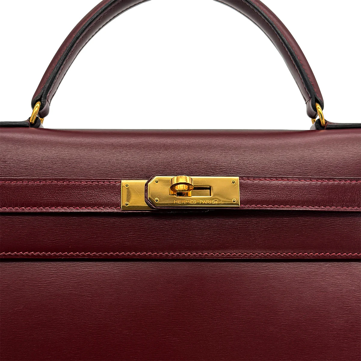 HERMES KELLY 32 SELLIER ROUGE H BOXCALF HAND BAG 1988 CIRCLE R GOLD HARDWARE 90325606