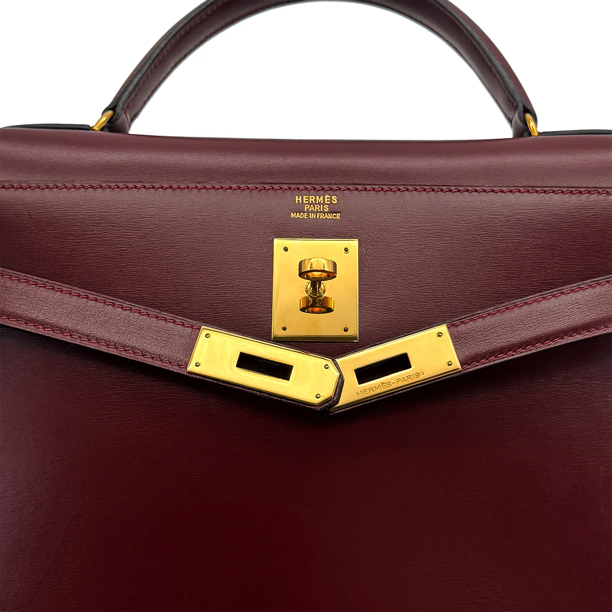 HERMES KELLY 32 SELLIER ROUGE H BOXCALF HAND BAG 1988 CIRCLE R GOLD HARDWARE 90325606
