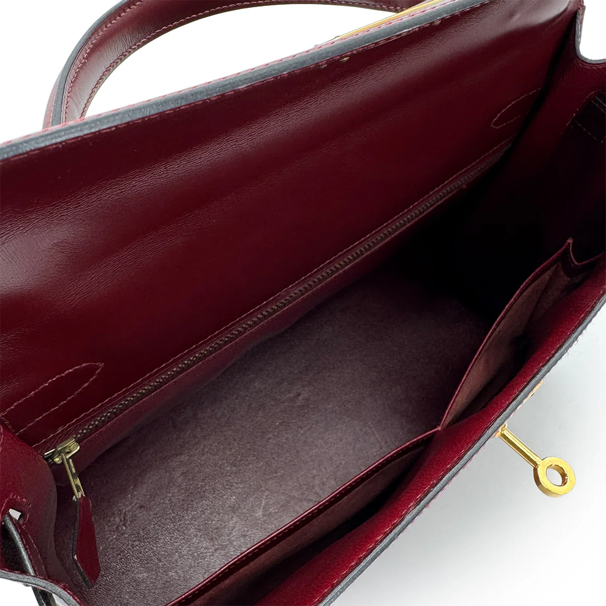 HERMES KELLY 32 SELLIER ROUGE H BOXCALF HAND BAG 1988 CIRCLE R GOLD HARDWARE 90325606