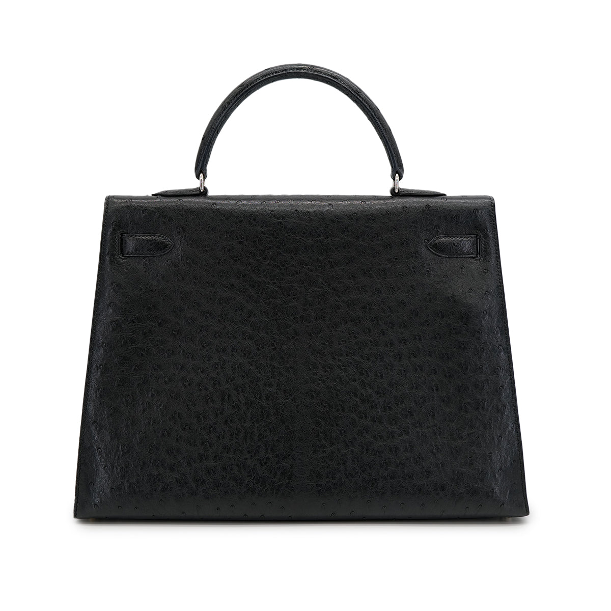 HERMES KELLY 35 SELLIER BLACK OSTRICH HAND SHOULDER BAG 1999 SQUARE C SILVER HARDWARE 90316160