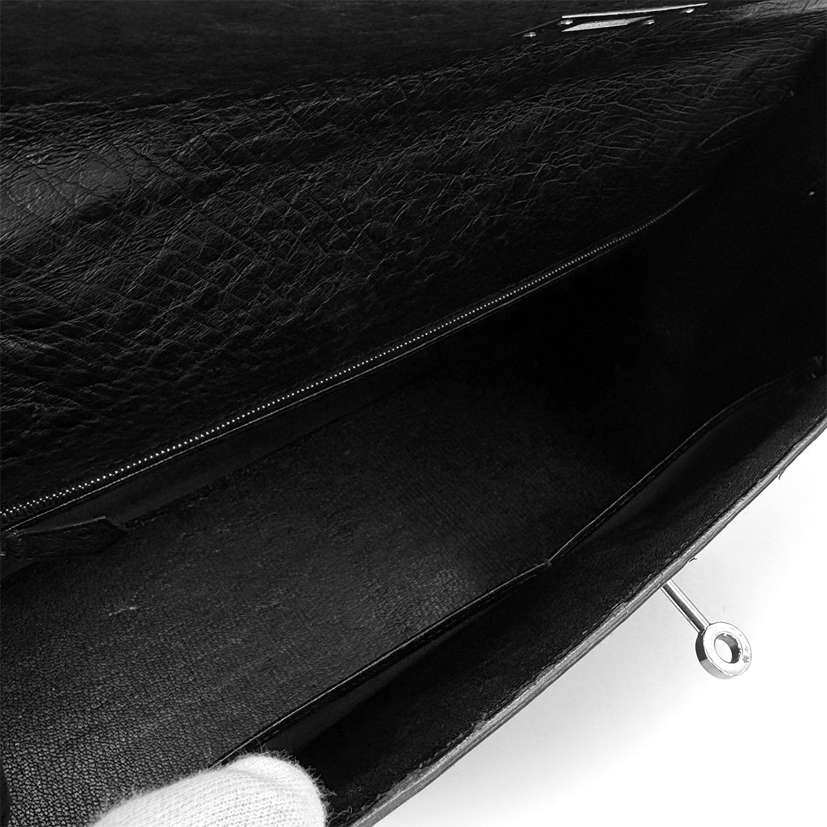 HERMES KELLY 35 SELLIER BLACK OSTRICH HAND SHOULDER BAG 1999 SQUARE C SILVER HARDWARE 90316160