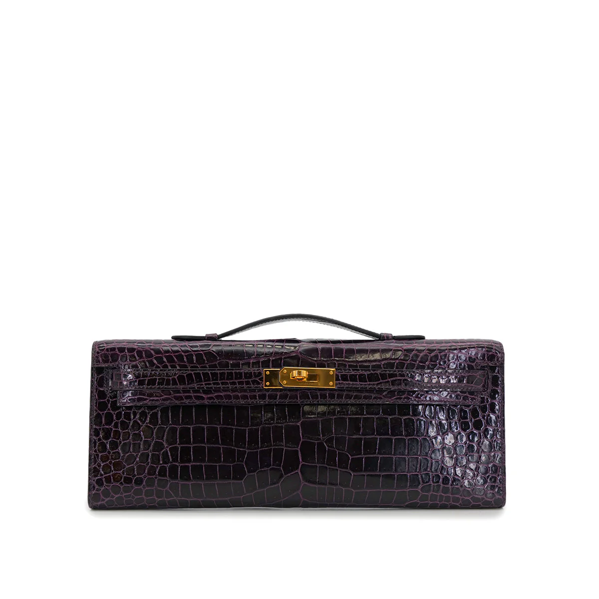 HERMES KELLY CUT AUBERGINE CROCODILE POROSUS HAND BAG 2019 D STAMP GOLD HARDWARE 90317182