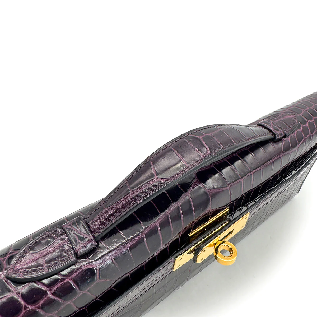 HERMES KELLY CUT AUBERGINE CROCODILE POROSUS HAND BAG 2019 D STAMP GOLD HARDWARE 90317182