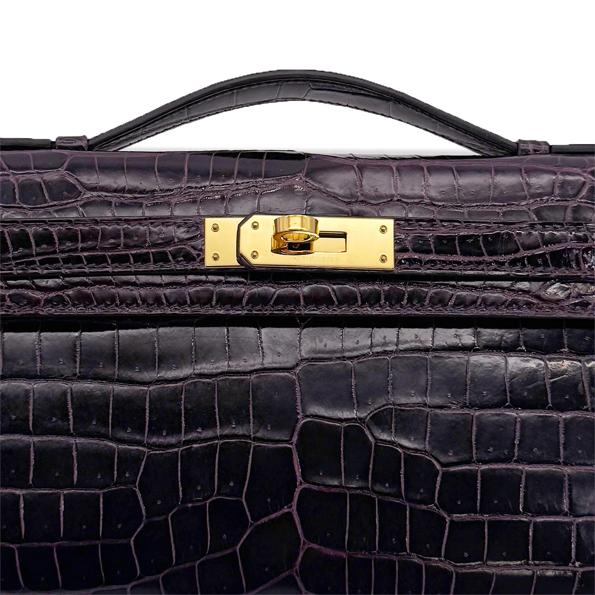 HERMES KELLY CUT AUBERGINE CROCODILE POROSUS HAND BAG 2019 D STAMP GOLD HARDWARE 90317182