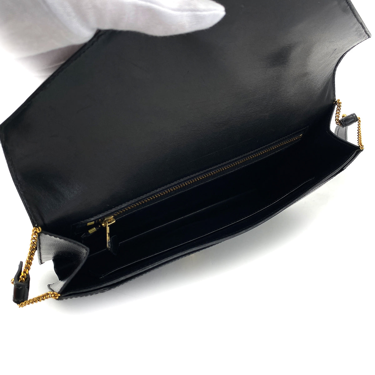 HERMES LYDIE BLACK BOXCALF CLUTCH SHOULDER BAG 1984 CIRCLE N GOLD HARDWARE 90321146