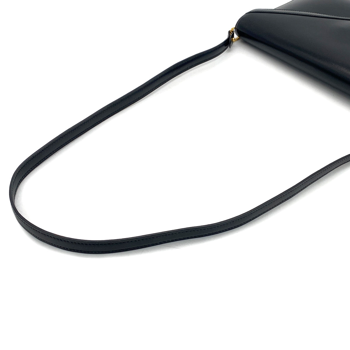 HERMES LYDIE BLACK BOXCALF CLUTCH SHOULDER BAG 1984 CIRCLE N GOLD HARDWARE 90321146