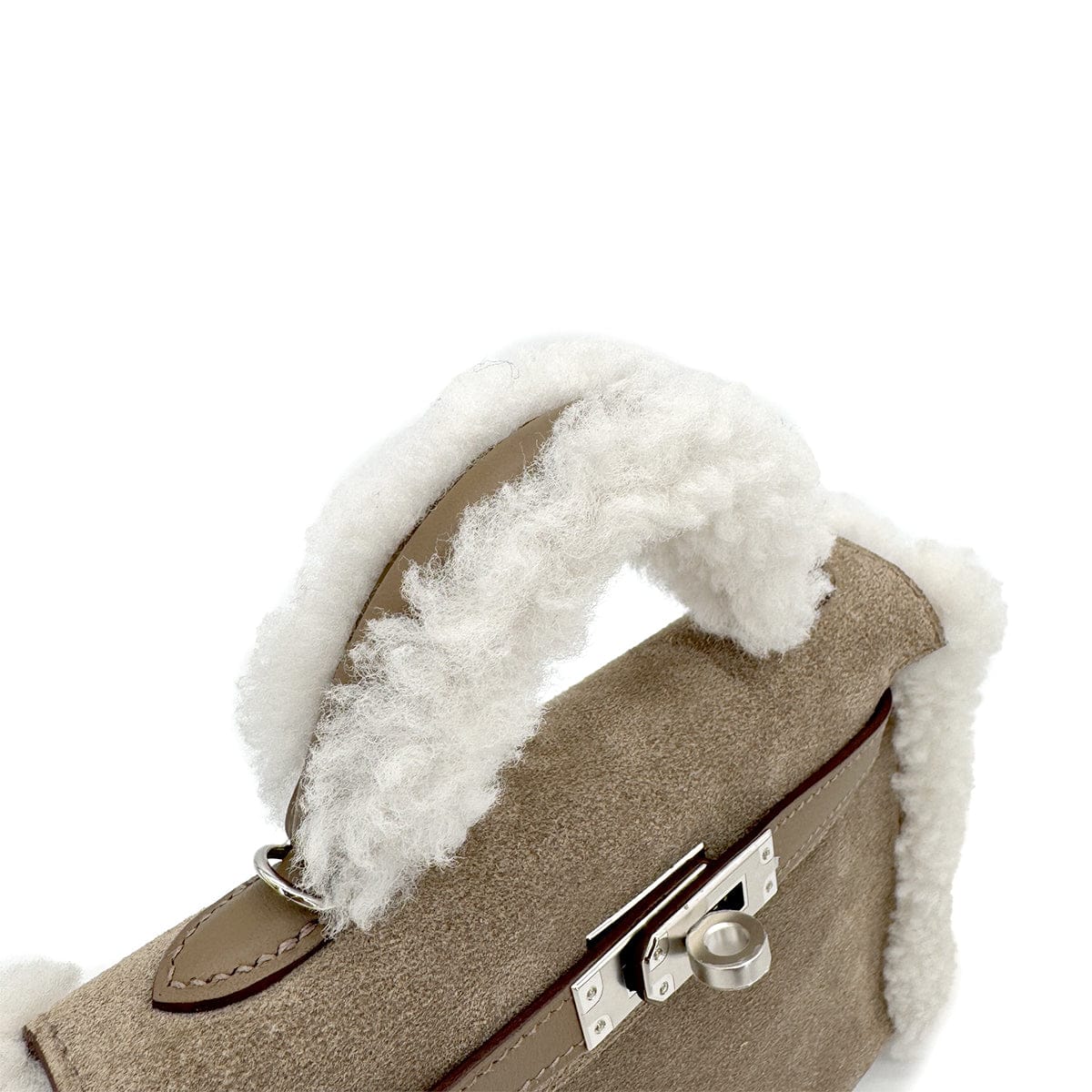 HERMES MINI KELLY 20 TEDDY PLUCH GRIS CAILLOU ECRU ETOUPE GRIZZLY MOUTON VEAU SWIFT HAND SHOULDER BAG 2025 K STAMP PALLADIUM HARDWARE 90318739