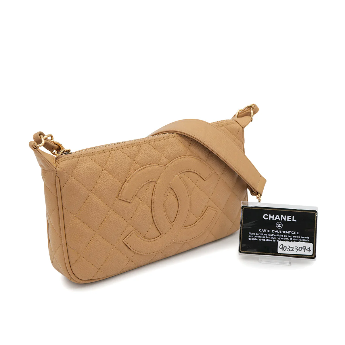 VINTAGE CHANEL BIG COCO MATELASSE CHAIN SHOULDER BAG BEIGE CAVIAR SKIN GOLD HARDWARE 90323094