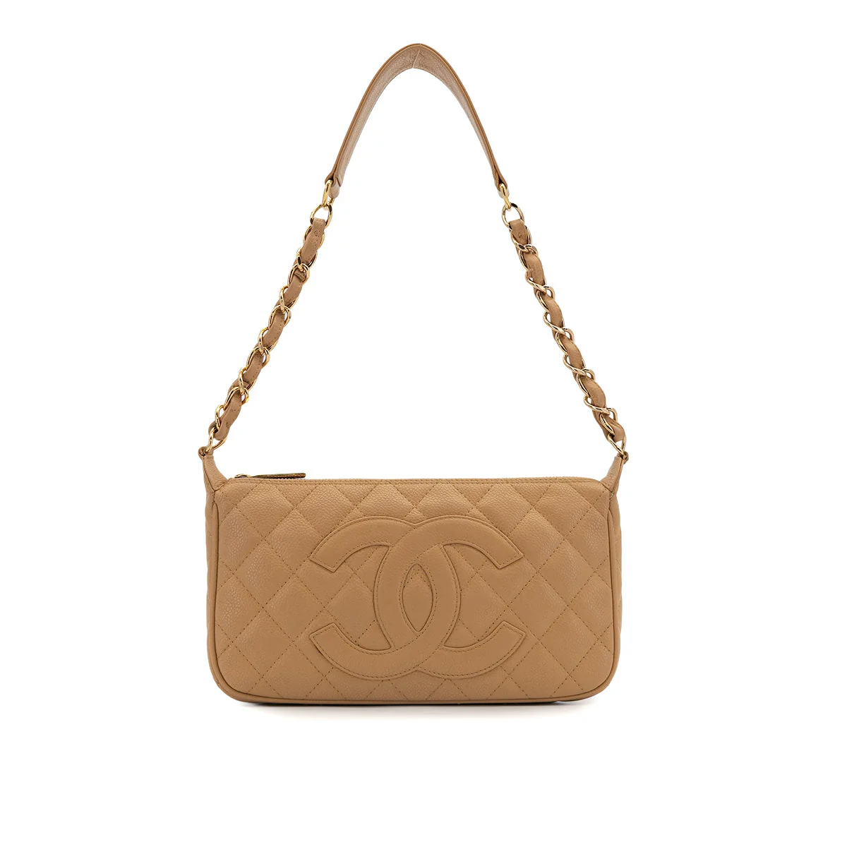 VINTAGE CHANEL BIG COCO MATELASSE CHAIN SHOULDER BAG BEIGE CAVIAR SKIN GOLD HARDWARE 90323094