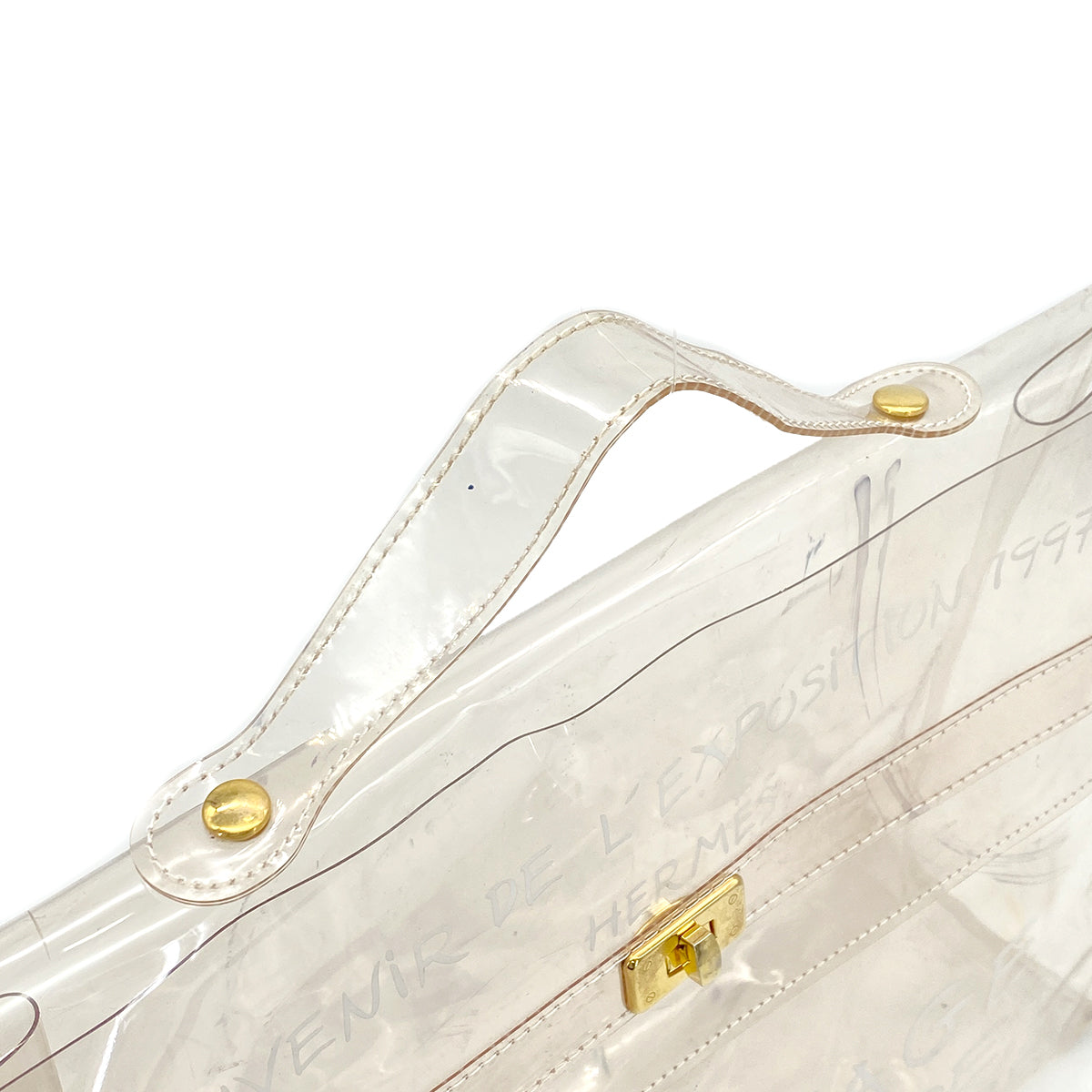 HERMES VINYL KELLY SOUVENIR DE L' EXPOSITION 1997 CLEAR HAND BAG GOLD HARDWARE 90321764