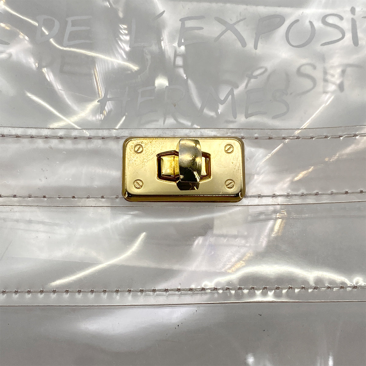 HERMES VINYL KELLY SOUVENIR DE L' EXPOSITION 1997 CLEAR HAND BAG GOLD HARDWARE 90321764