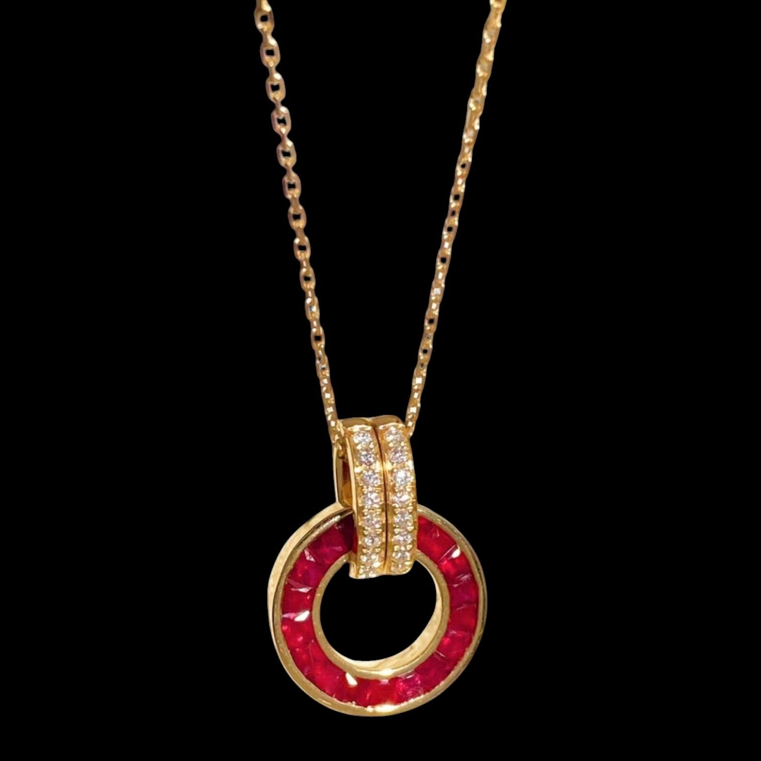 1.09ct "Pigeon Blood" Ruby & 0.12ct Diamond Convertible Donut Necklace set in Yellow Gold