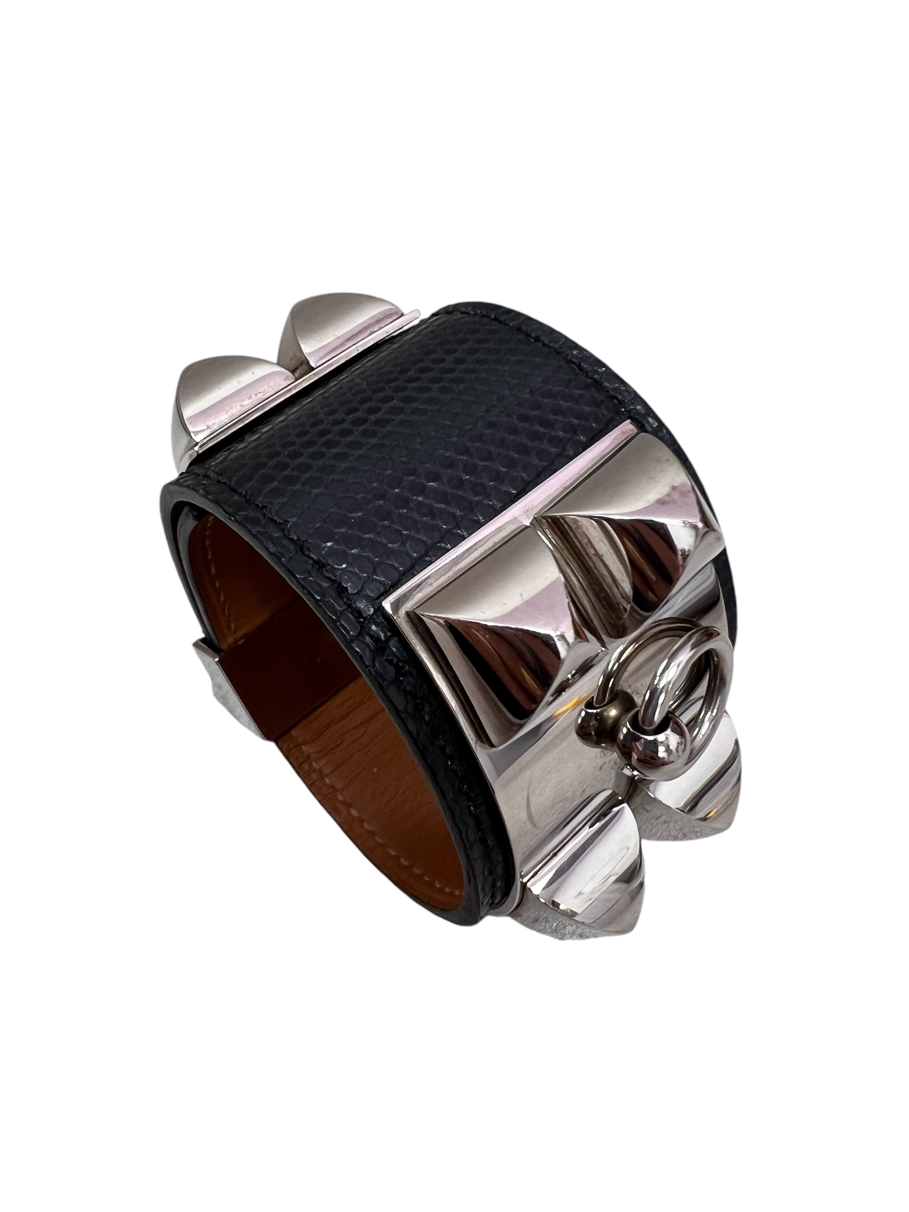 Hermes CDC Bracelet Black Matte Lizard PHW SKCY166