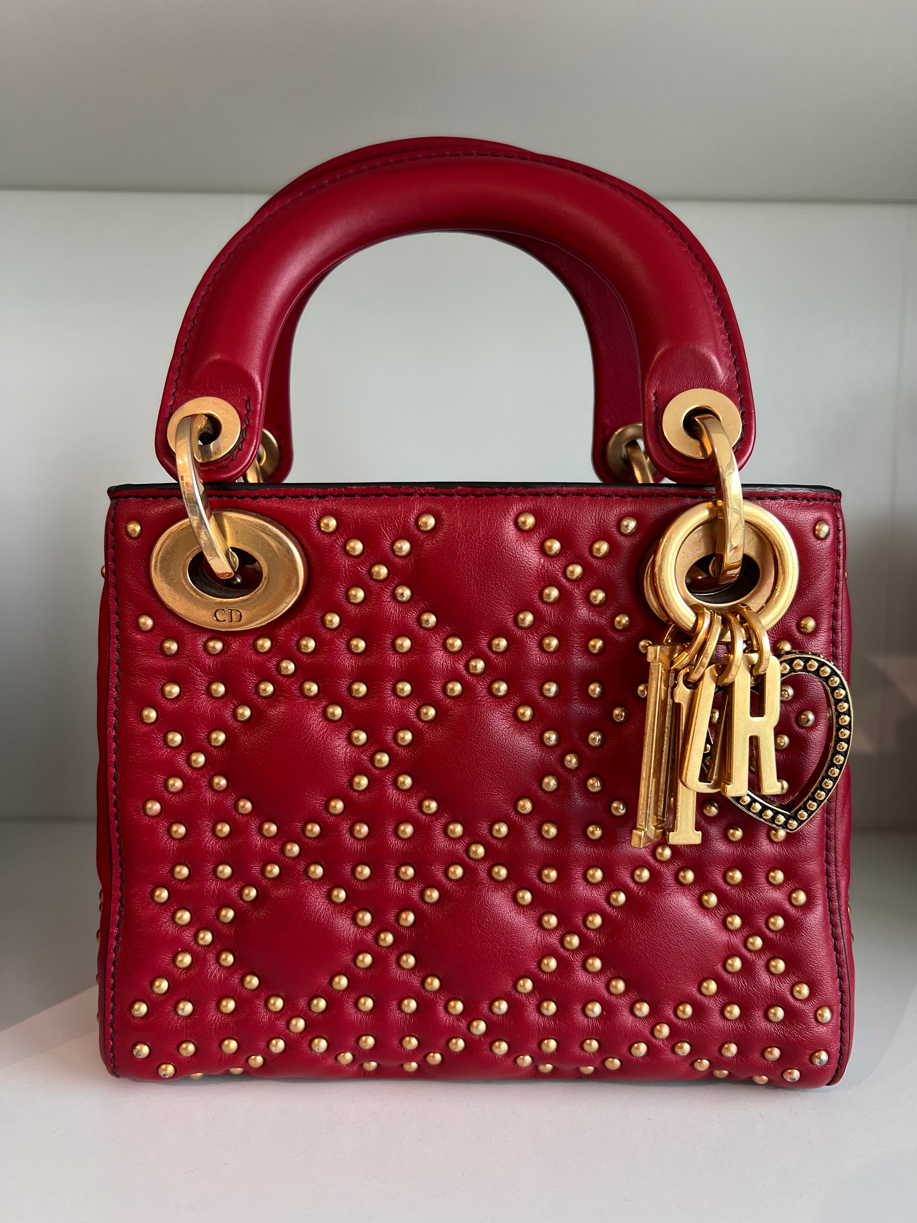 Lady Dior Mini Burgundy Valentines Studded Lambskin GHW SYCM249