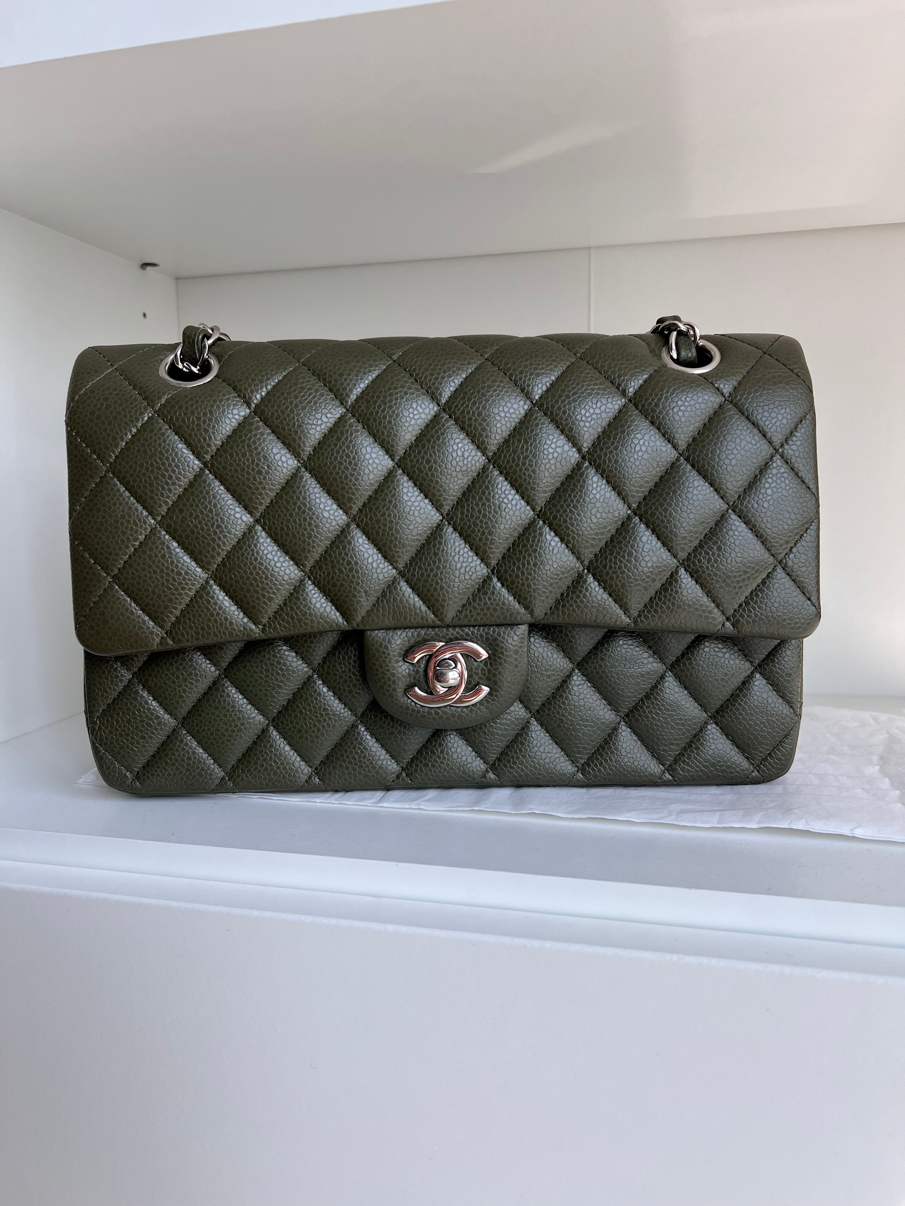 Chanel Classic Flap Medium Olive Green Caviar SHW #14 SYCM282