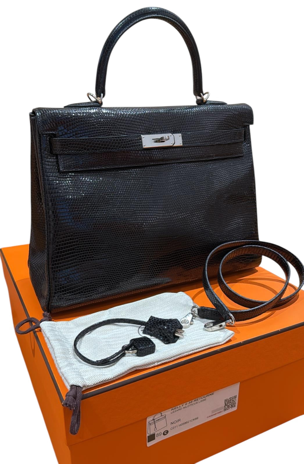 Hermes Kelly 35 Retourne Black Lizard PHW #C SKC SKC1401