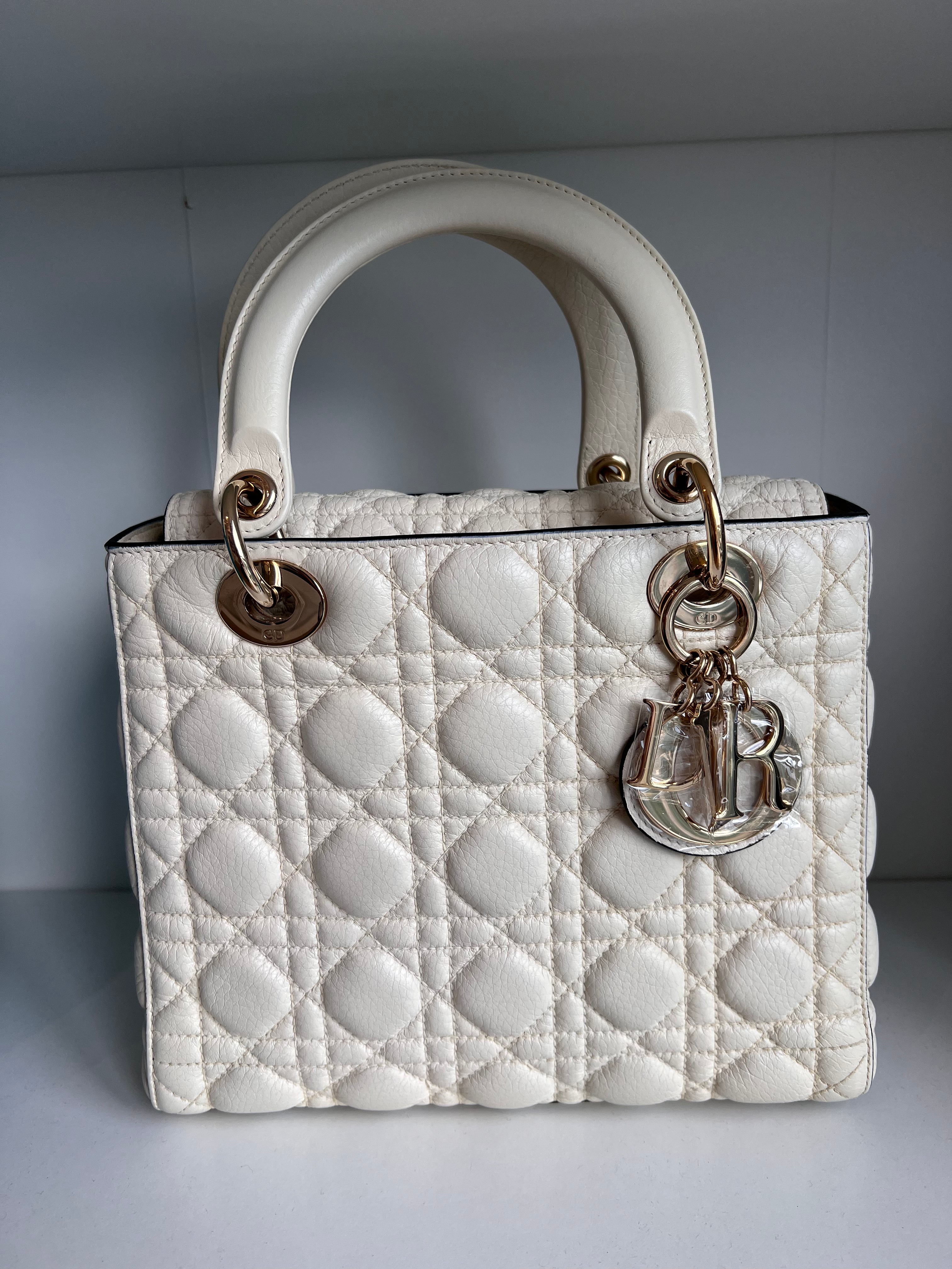 Lady Dior Medium Cream Grained Calfskin GHW SYCM279