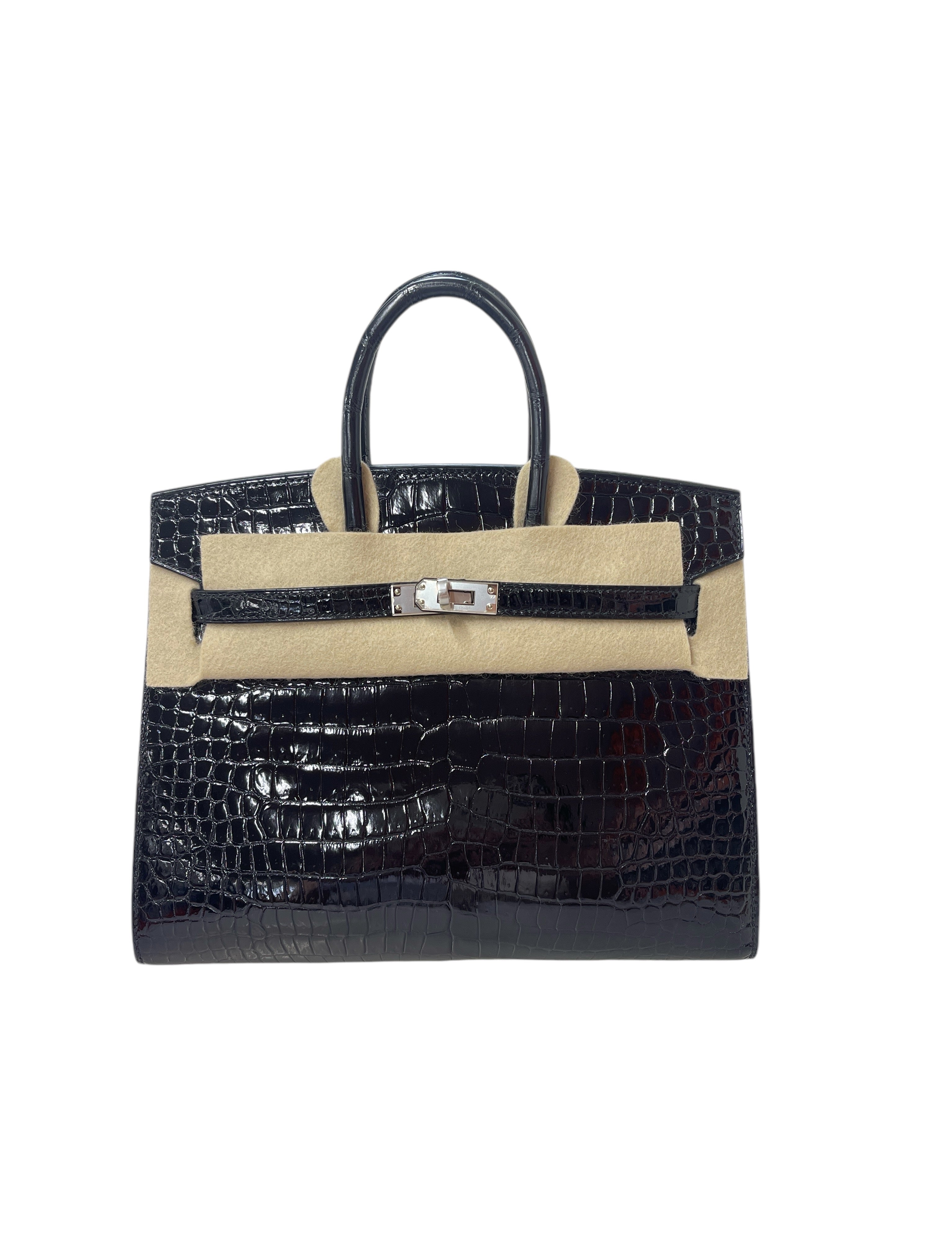 Hermes Birkin 25 Sellier Black Shiny Alligator PHW #Z SKCB-092959