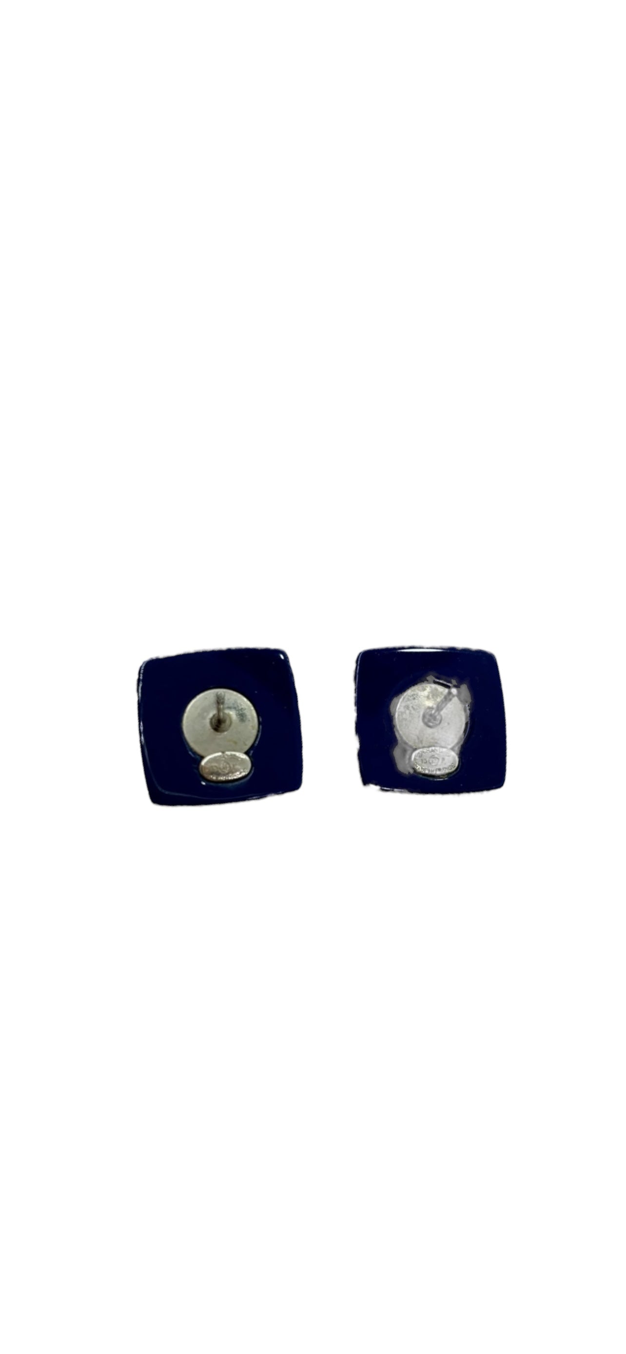 Chanel CC Earrings Navy Enamel Pearl Trim (Pierced) SKC1804