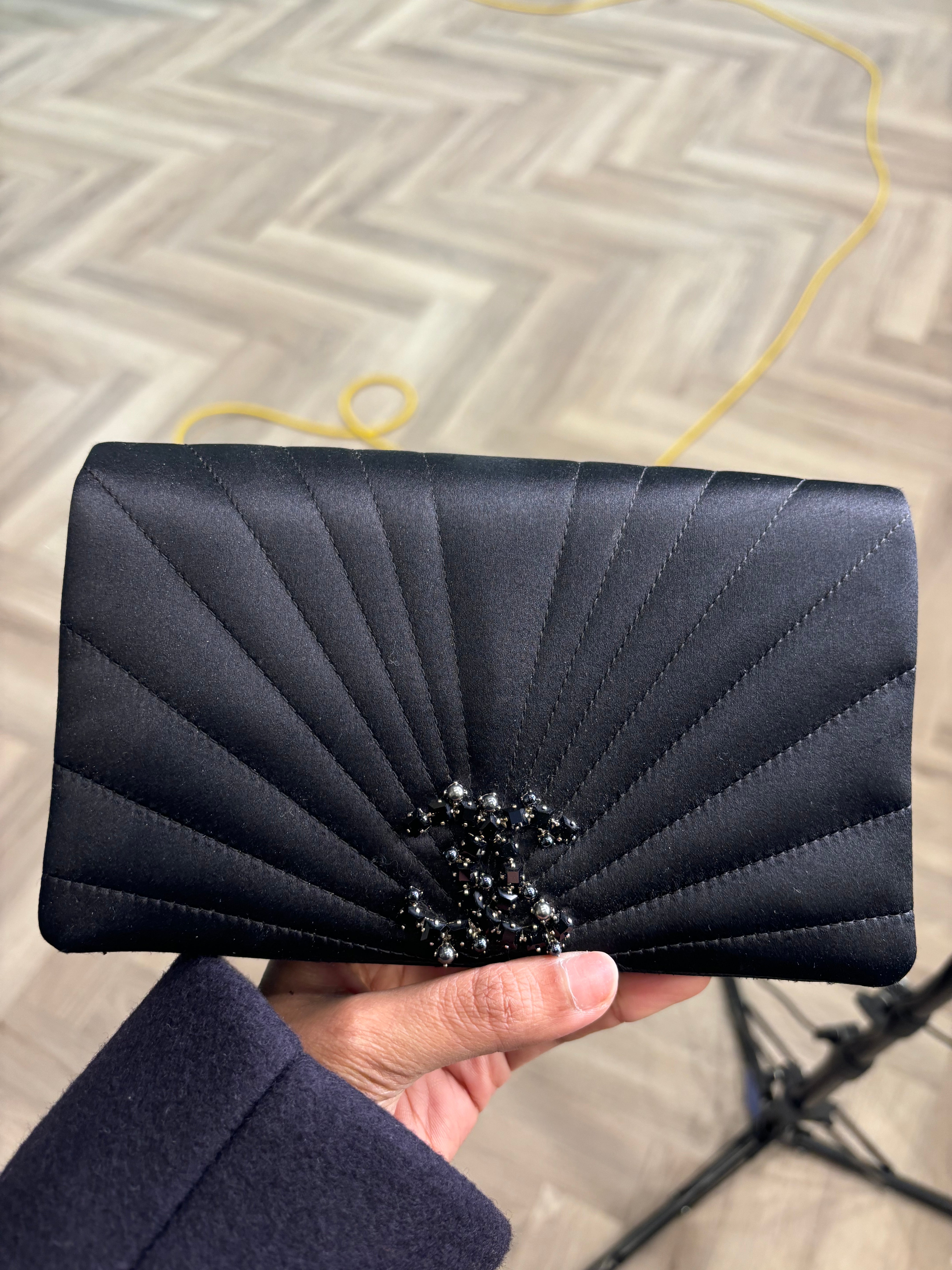 Chanel CC Satin Black Diamonte Clutch ALC1928