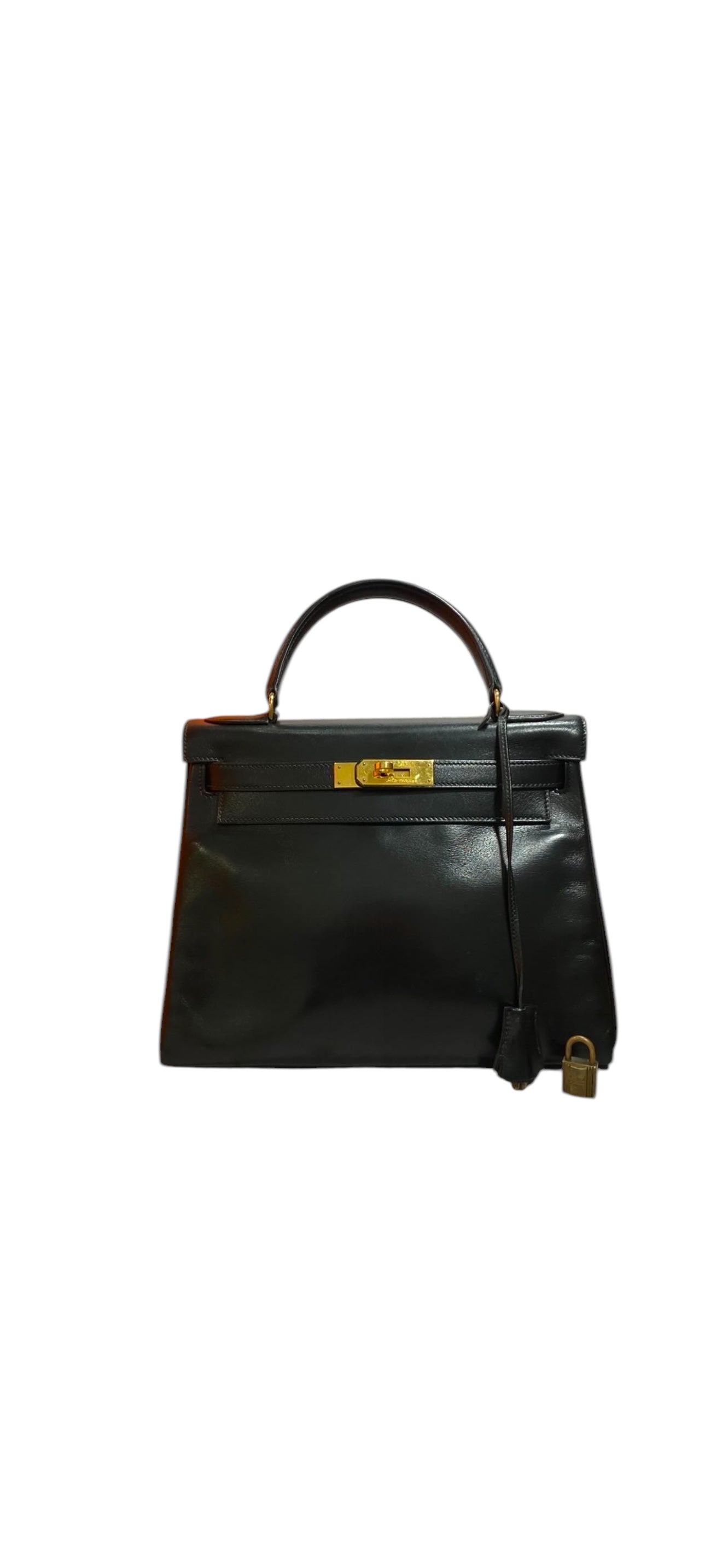 Hermes Vintage Kelly 28 Retourne Black Boxcalf GHW #P Circle #120604