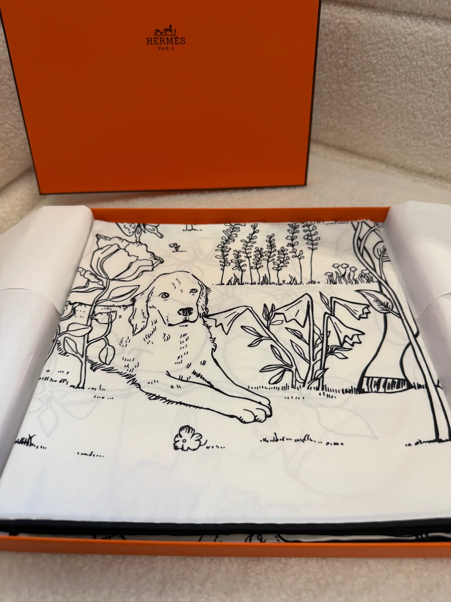 Hermes Le Pommier Sellier scarf 90 blanc / noir