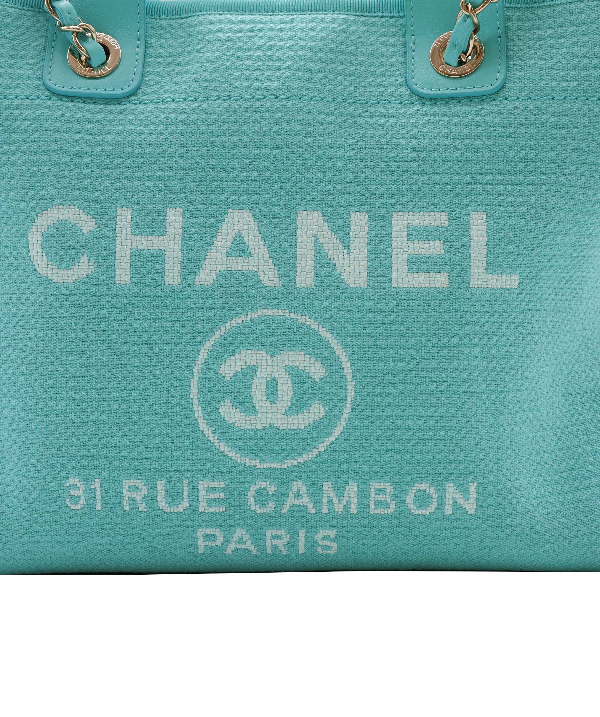 CHANEL Deauville canvas green tote bag  DXBS0595