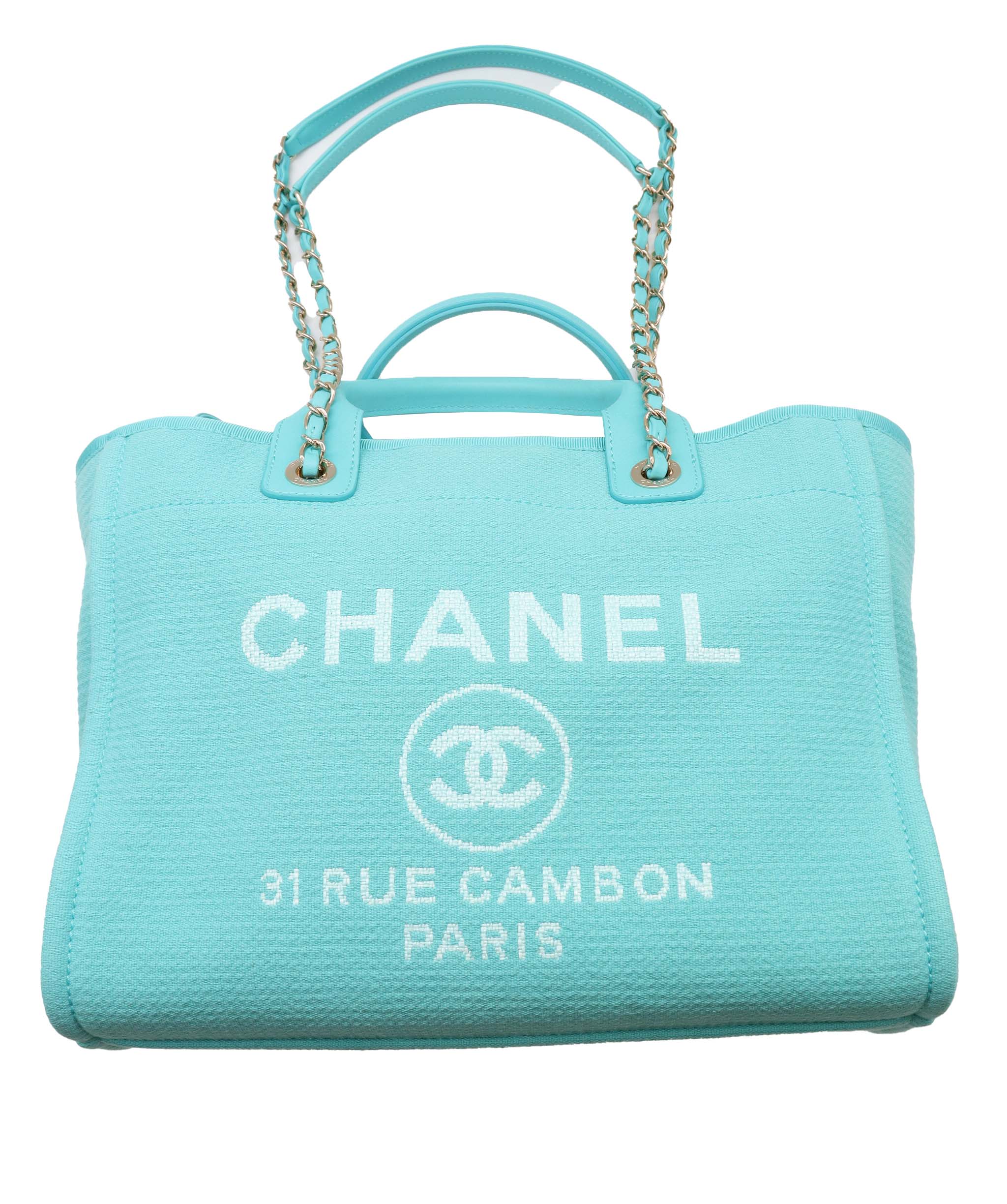 CHANEL Deauville canvas green tote bag  DXBS0595