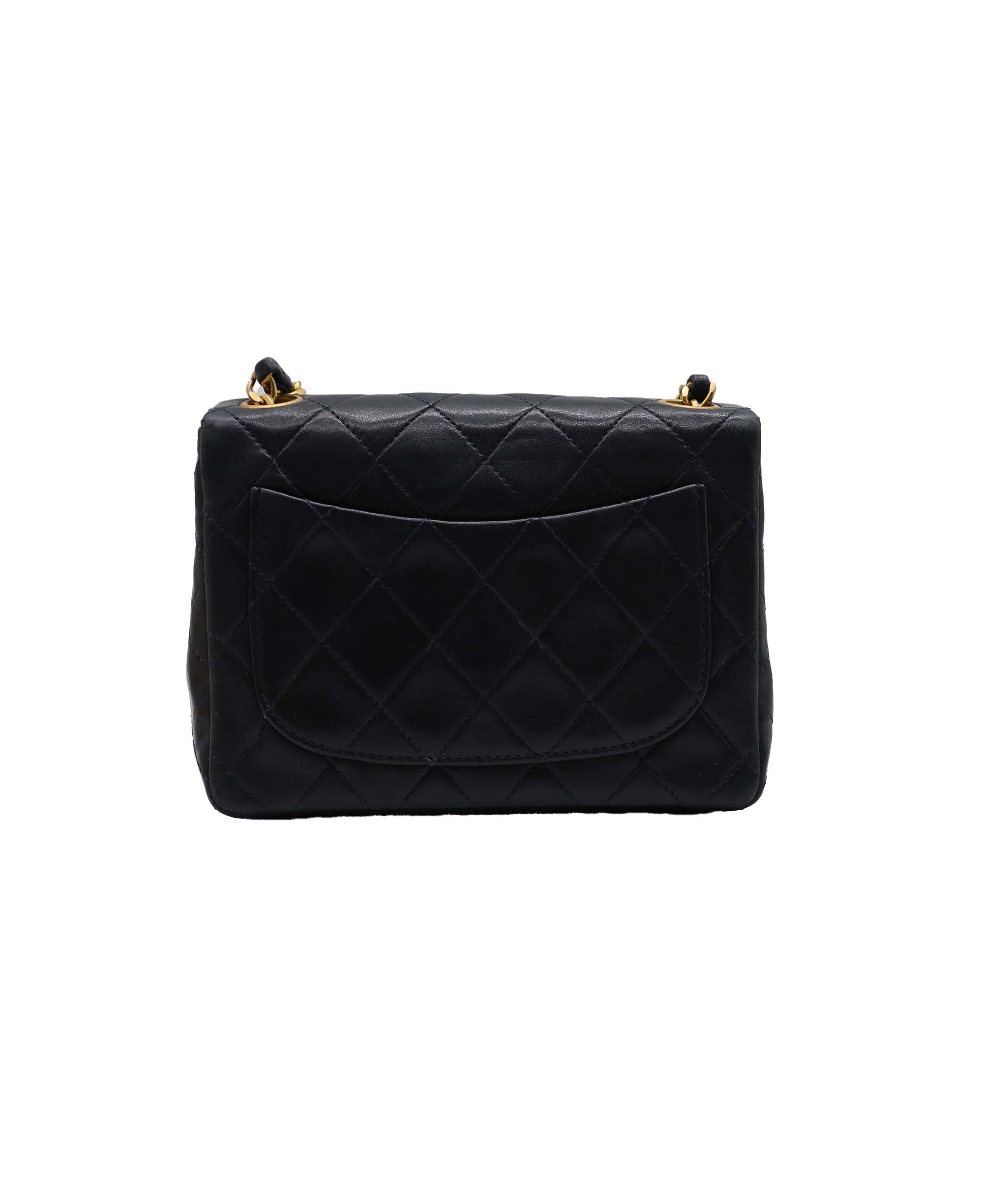 Chanel Mini 7" Square Lamb GHW Navy DXBS2349