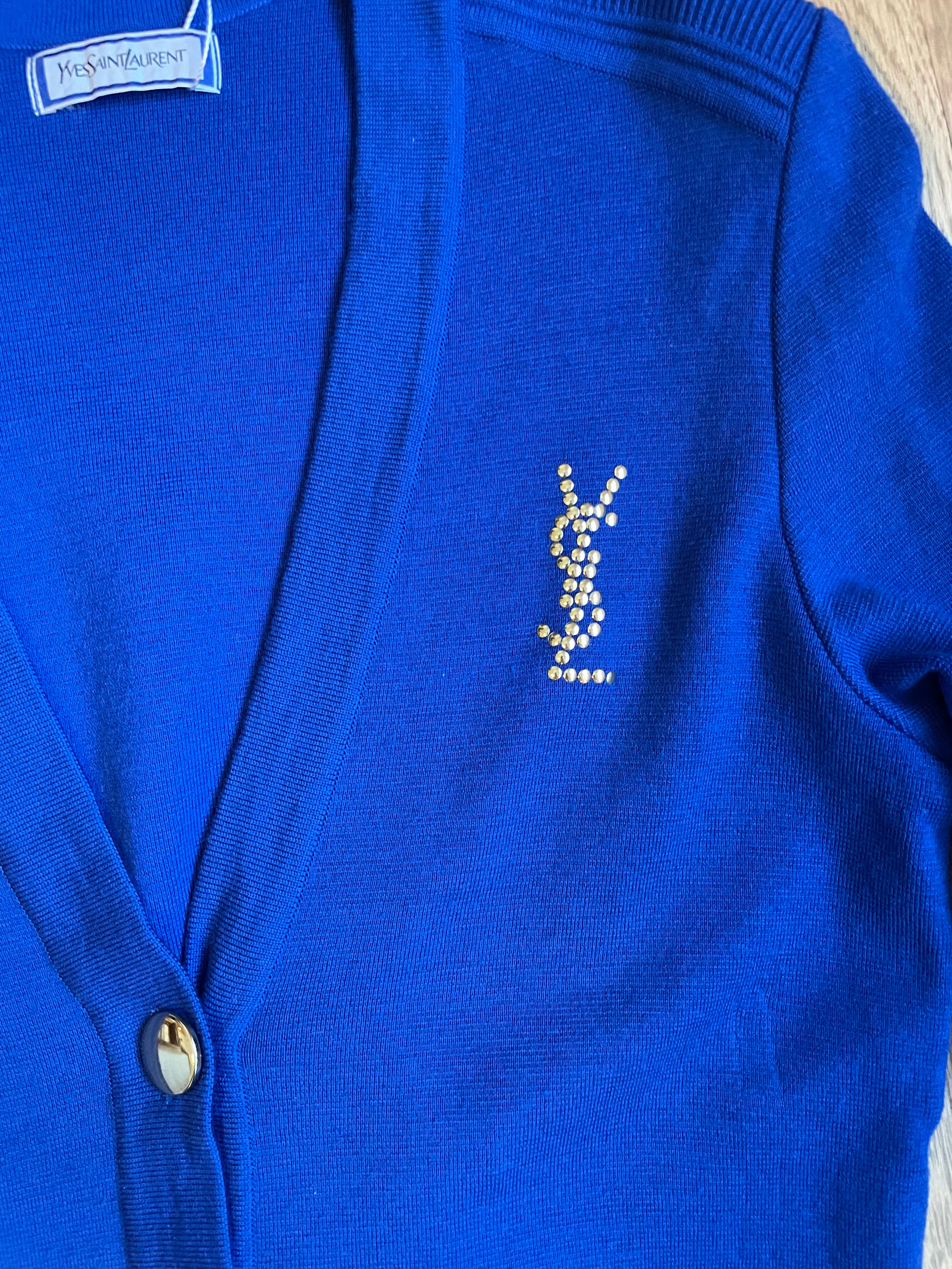 YSL Vintage Studs Logo Cardigan Blue DXBK0177