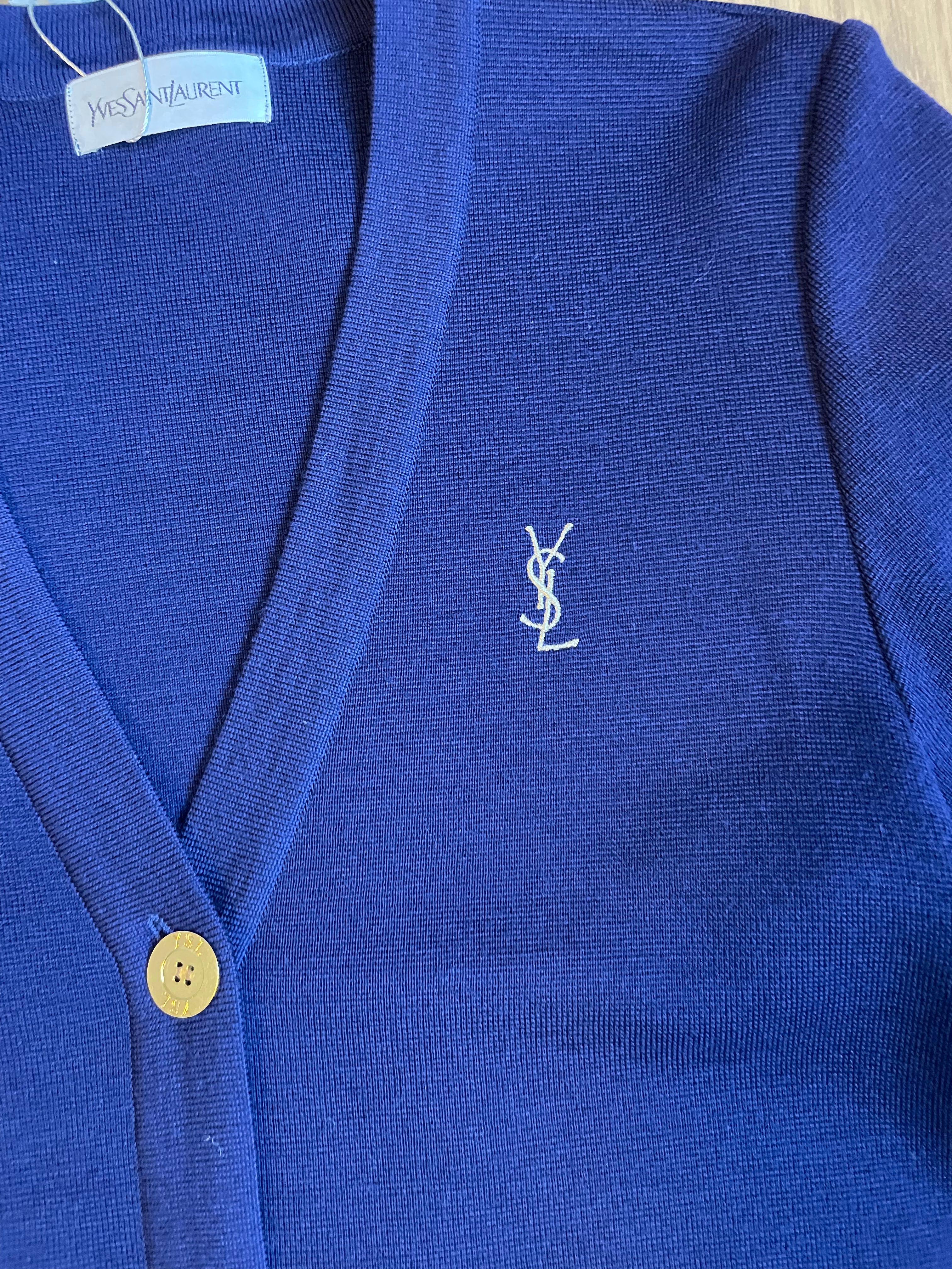 YSL Vintage Logo Cardigan Navy DXBK0180