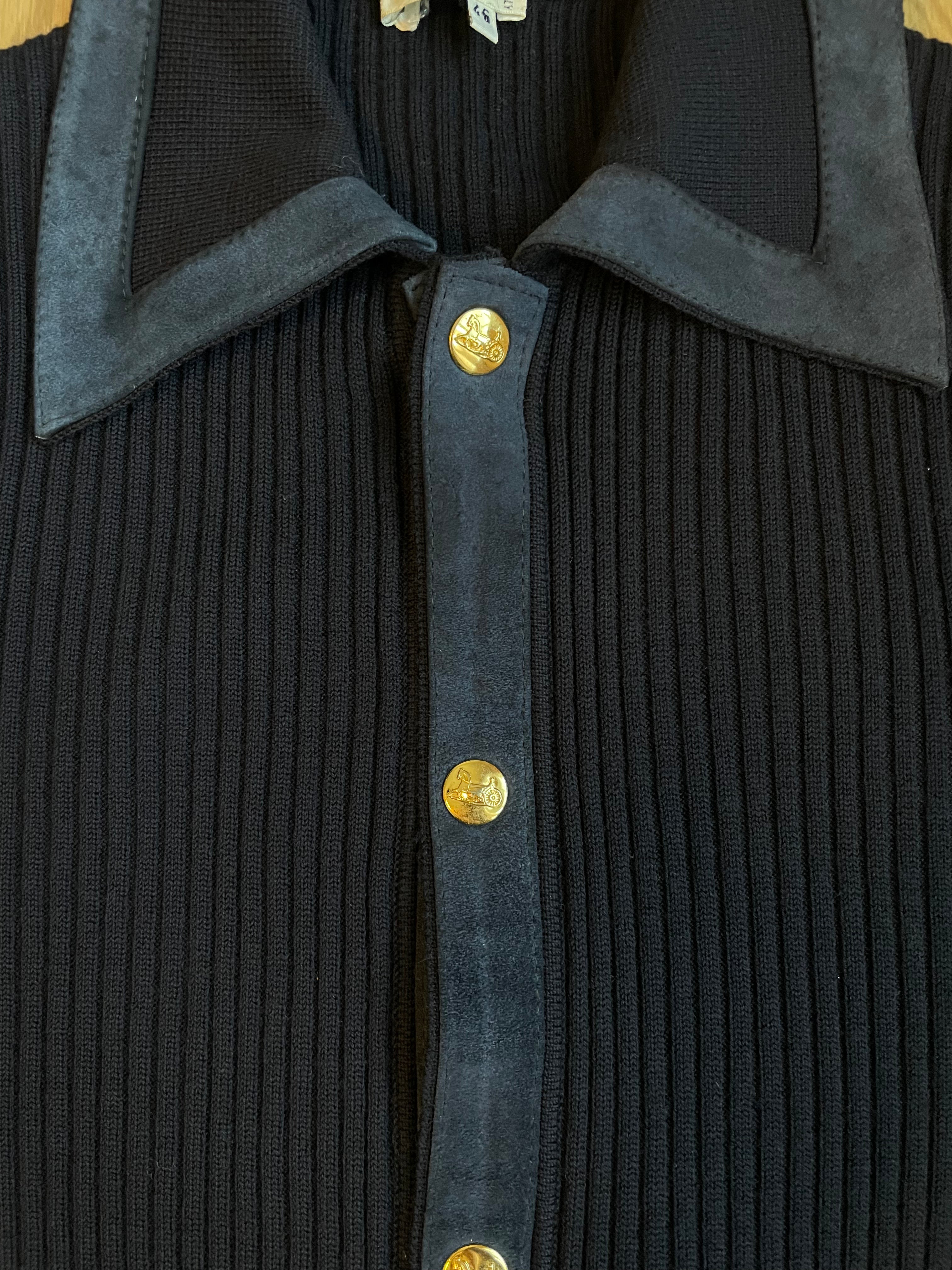 Vintage Celine Gold Buttons Ribbed Cardigan Navy DXBK0141