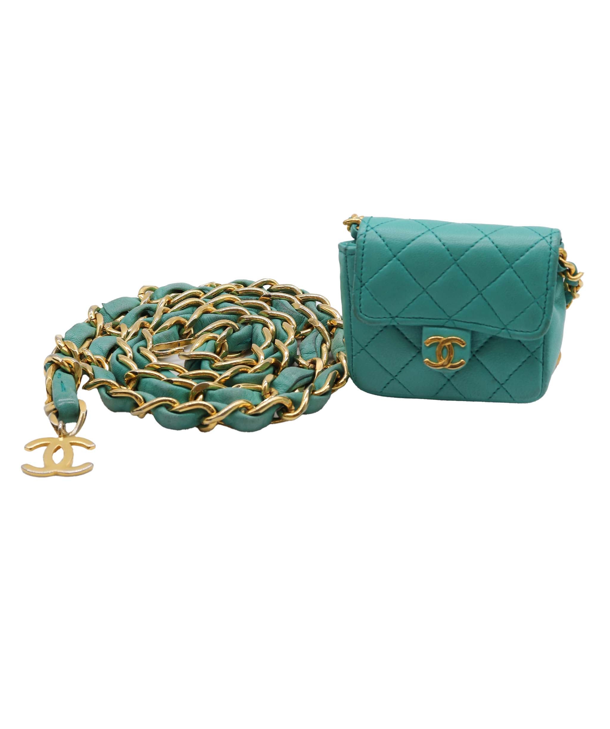 Chanel mini belt bag w/ chain GHW Green DXBS2360