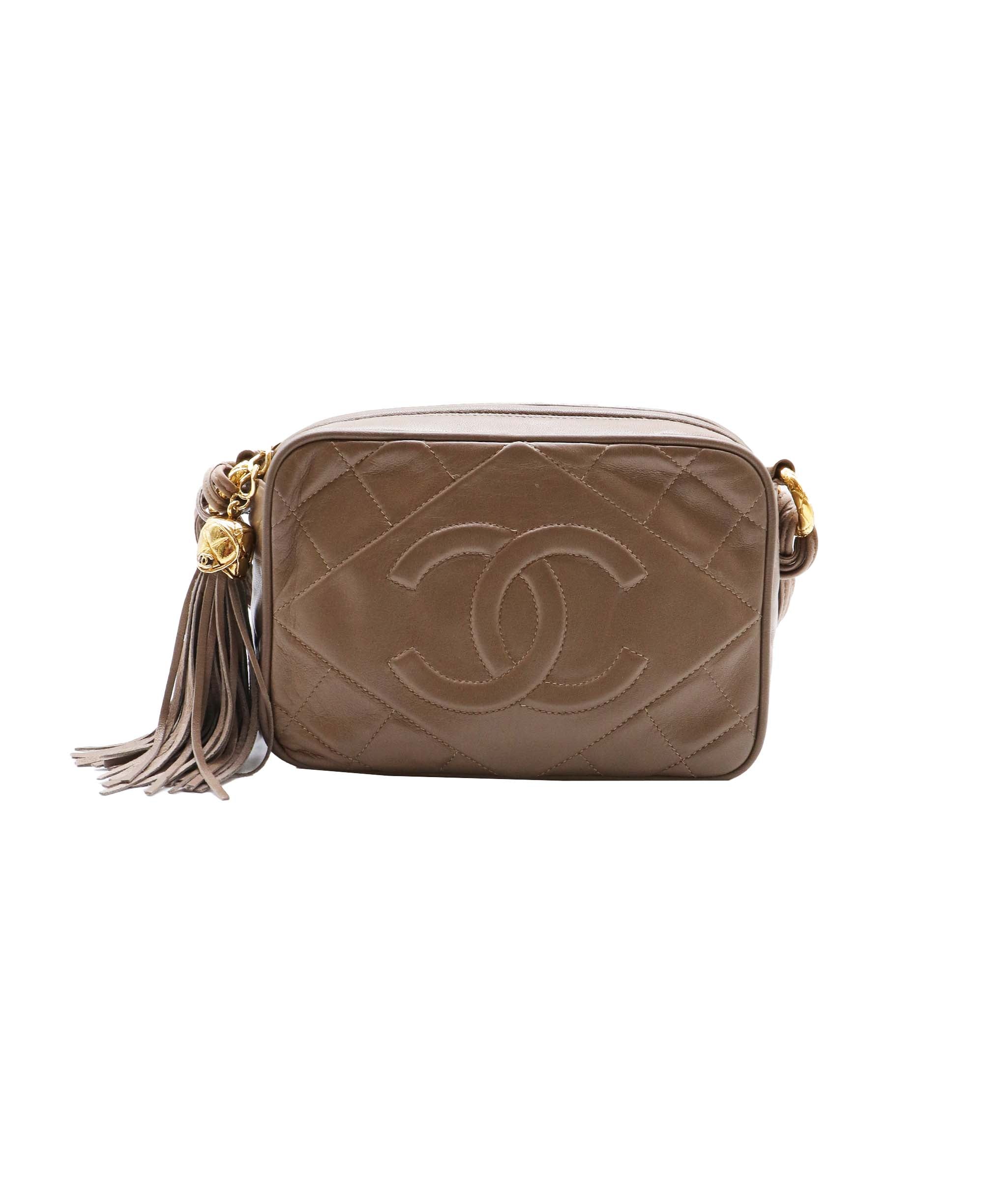 CHANEL Camera bag Khaki Fringe Shoulder Bag Brown DXBS0579