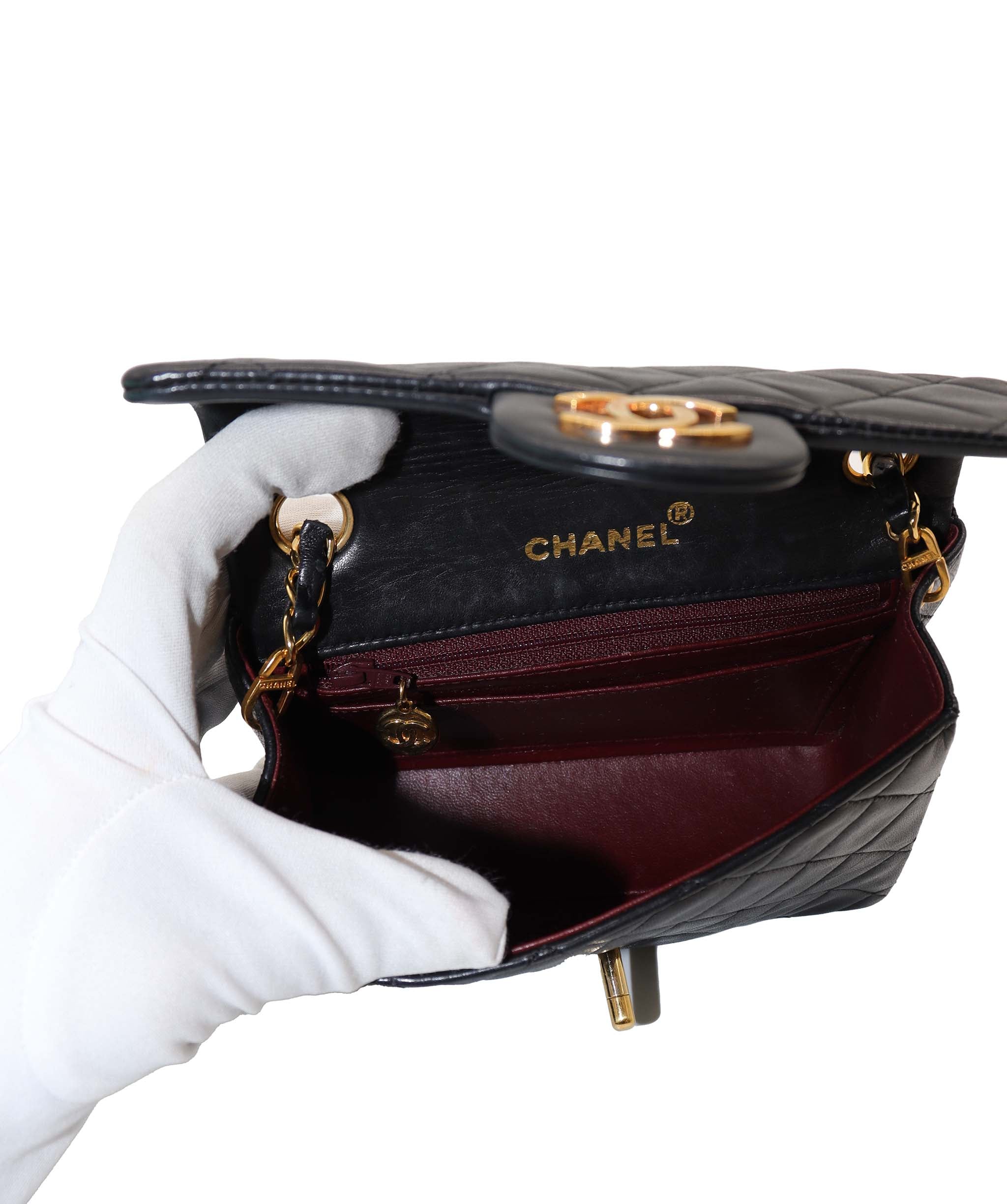 Chanel Mini 7" Square Lamb GHW Black DXBS2350