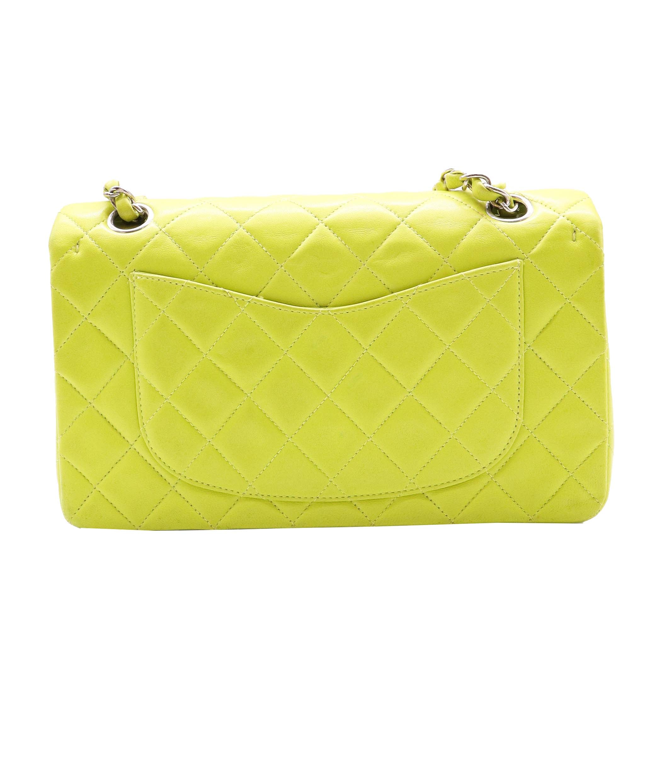 CHANEL lime lambskin classic flap SHW DXBS0586