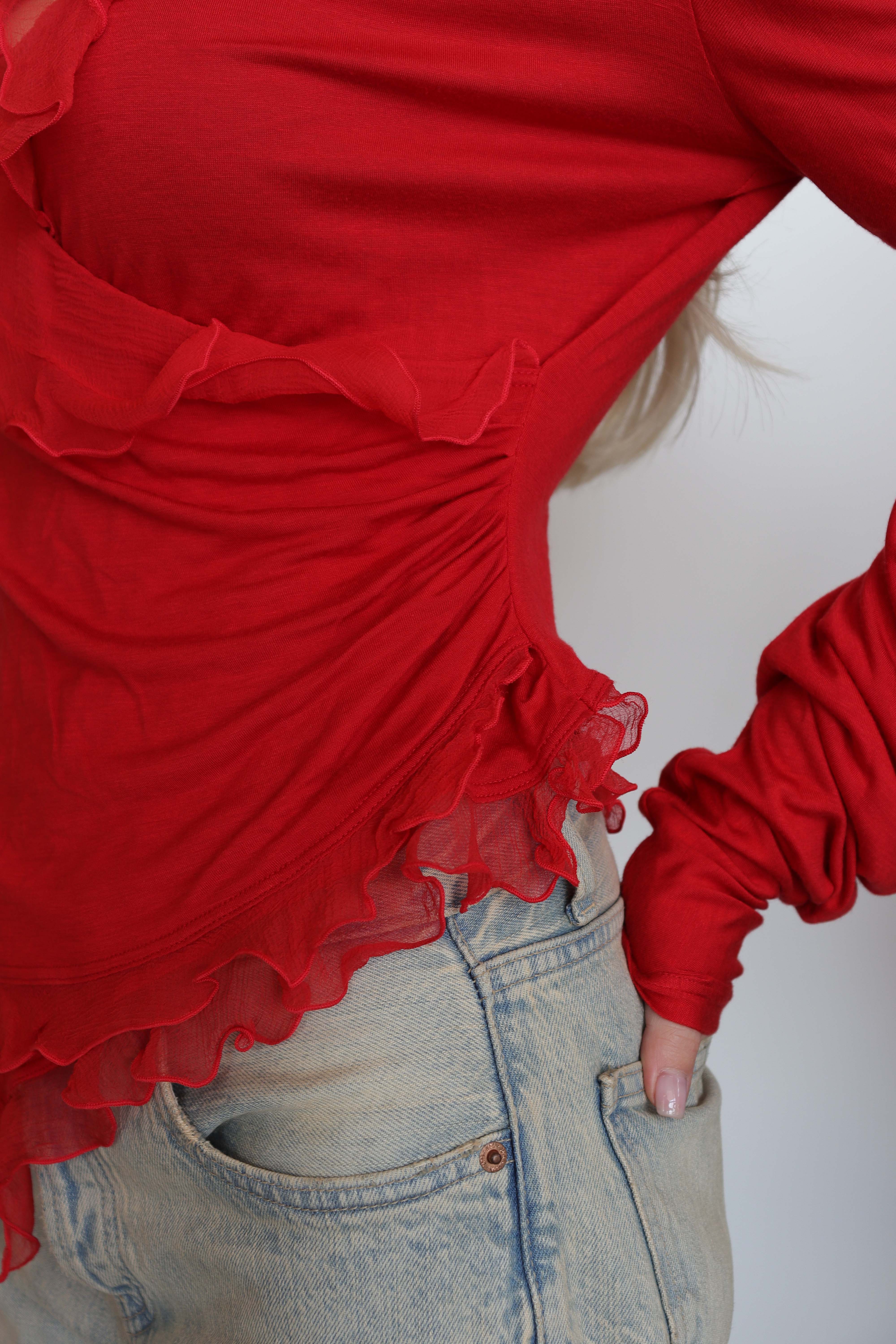 Dior Silk Frill Top Red DXBS1885