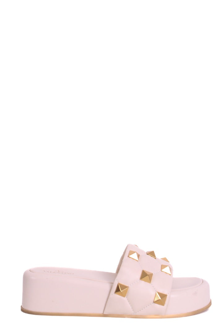 Valentino Quilted Rockstud Platform Slides Cream 38