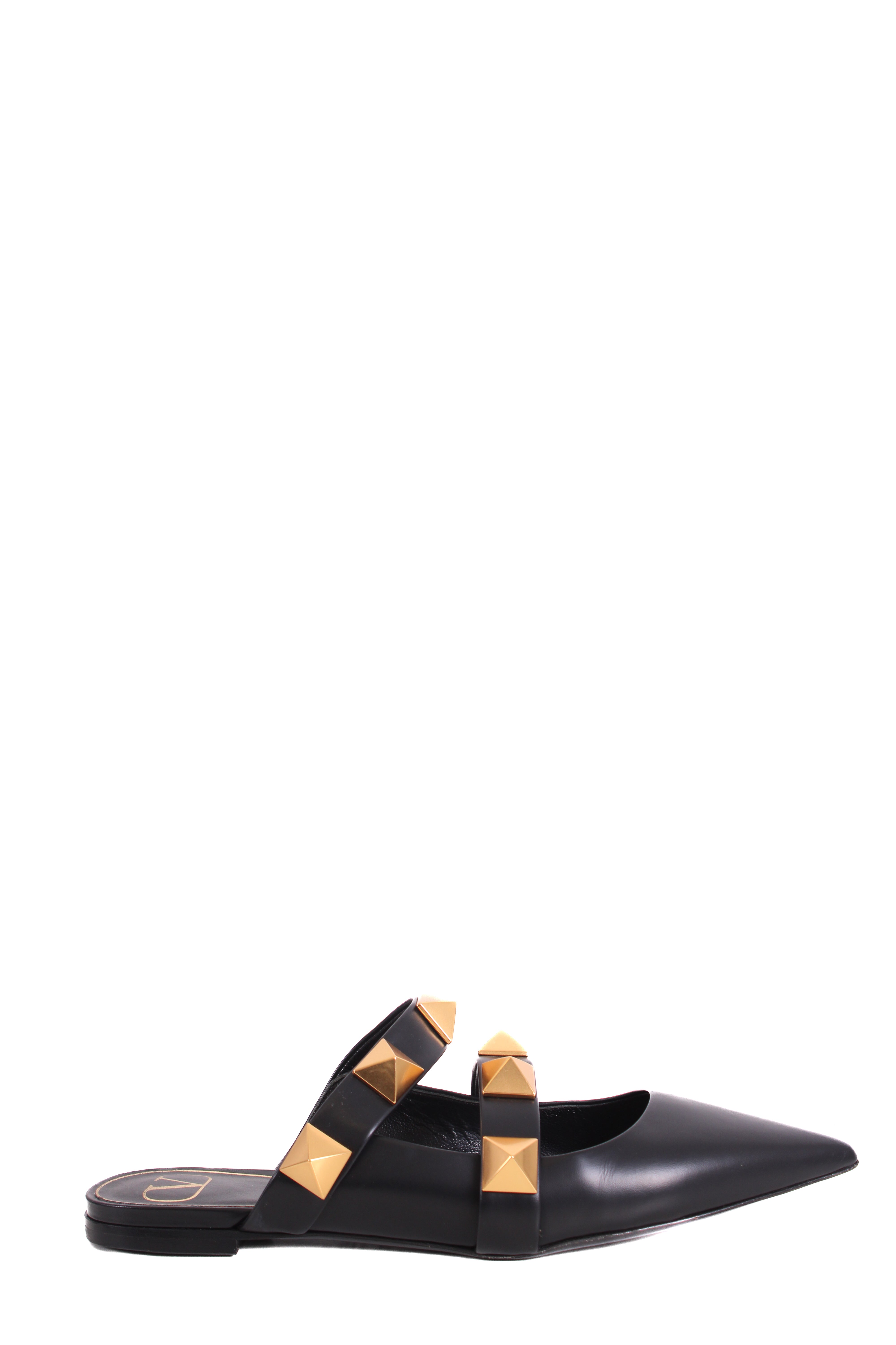 Valentino Roman Stud Leather Flat Mule Black 37.5