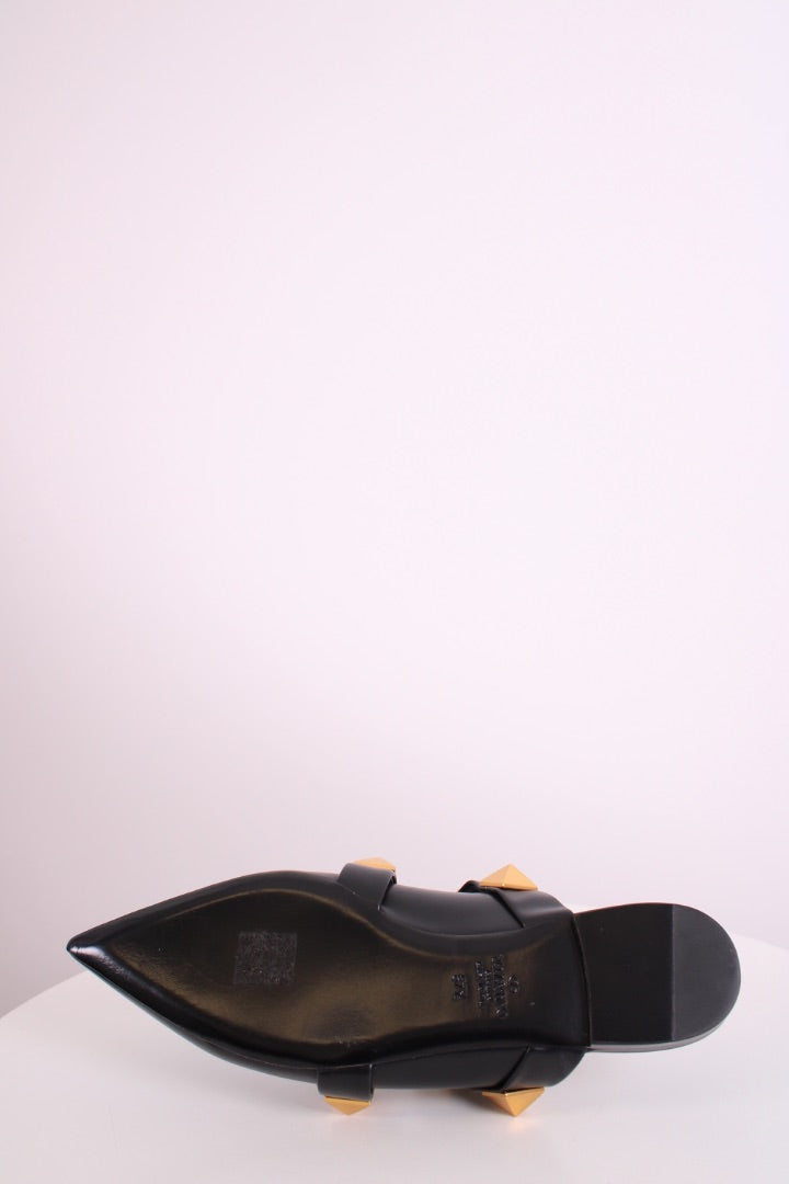 Valentino Roman Stud Leather Flat Mule Black 37.5