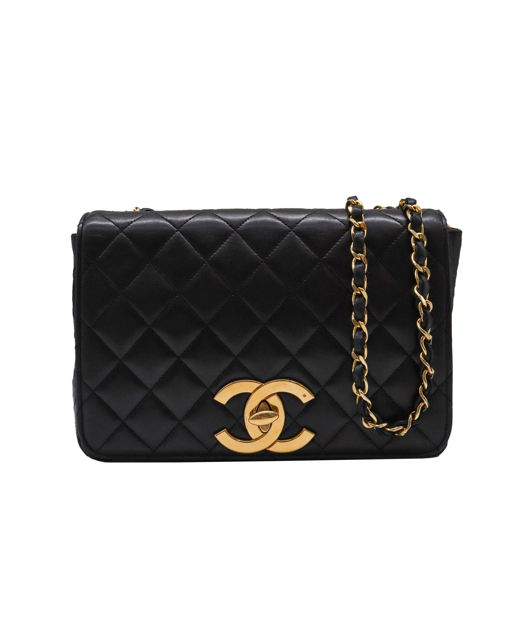 CHANEL VINTAGE BIG COCO FULL FLAP CHAIN SHOULDER BAG BLACK LAMB SKIN 90241713 DBXS0658