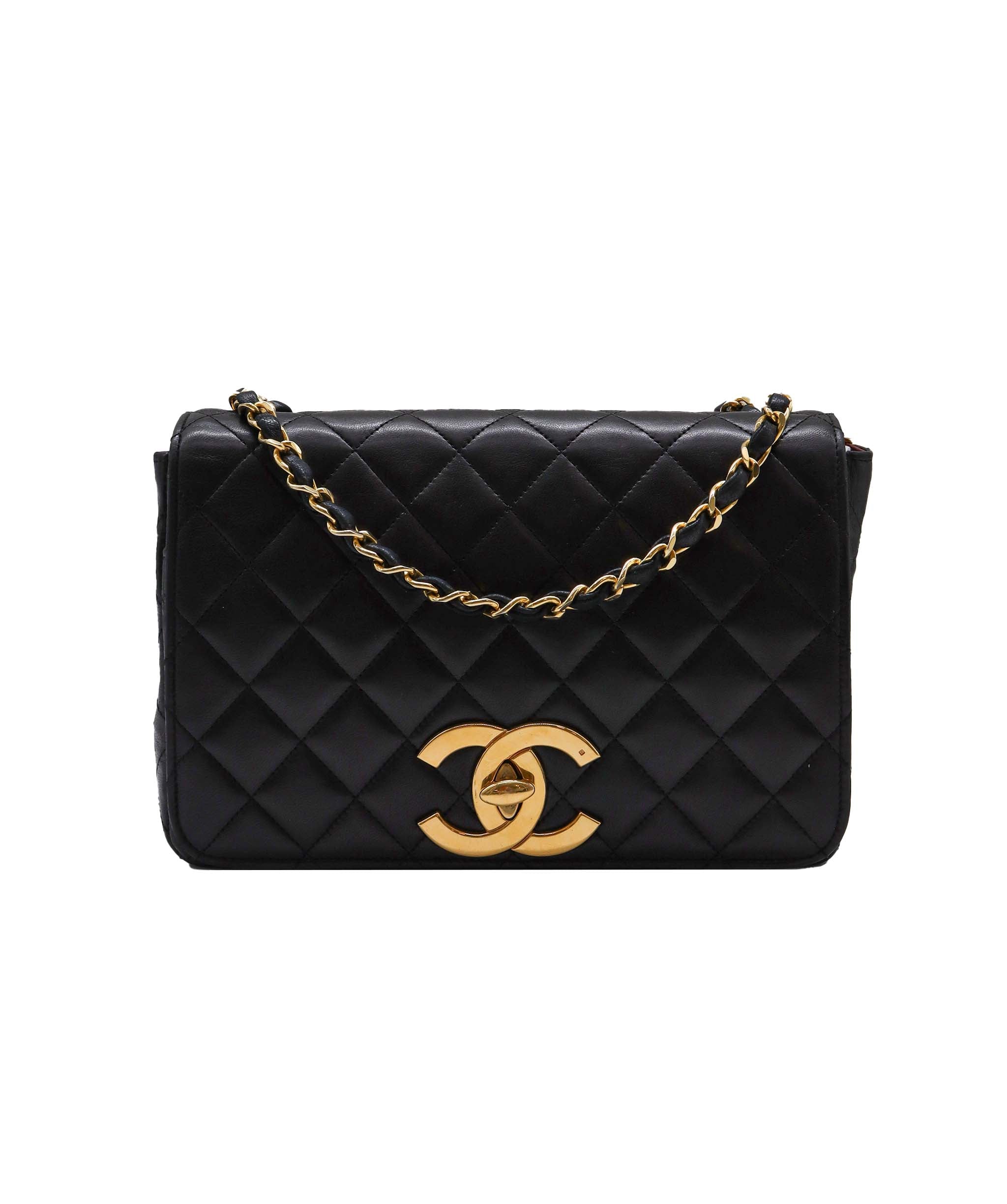 CHANEL VINTAGE BIG COCO FULL FLAP CHAIN SHOULDER BAG BLACK LAMB SKIN 90241713 DBXS0658