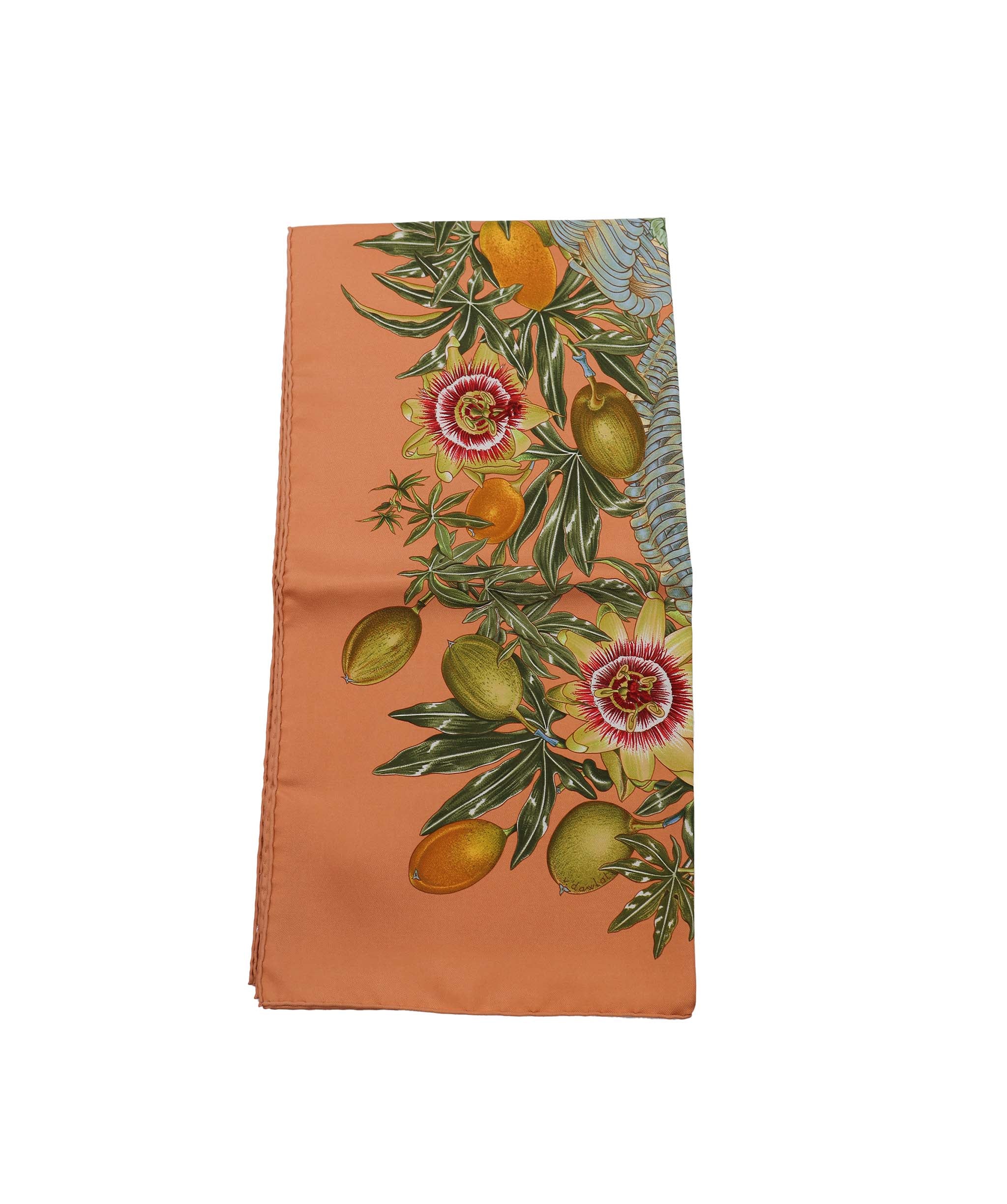 HERMES Carre 90 PASSIFLORES Scarf Silk Orange Auth am5974 DXBV0352