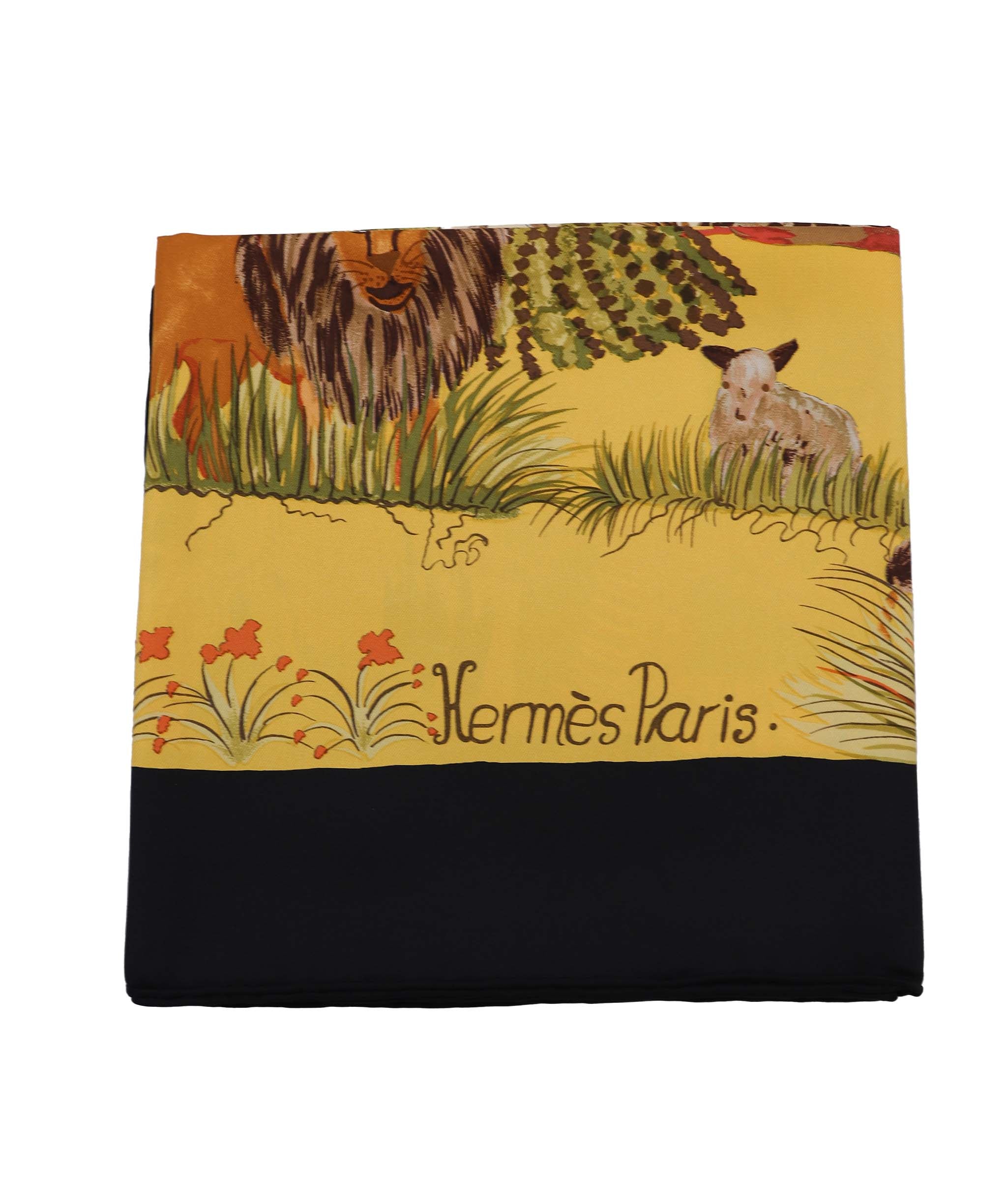 HERMES Carre 90 Scarf ""NUBA MOUNTAIN"" Silk Black Yellow Auth 87738 DXBV0333