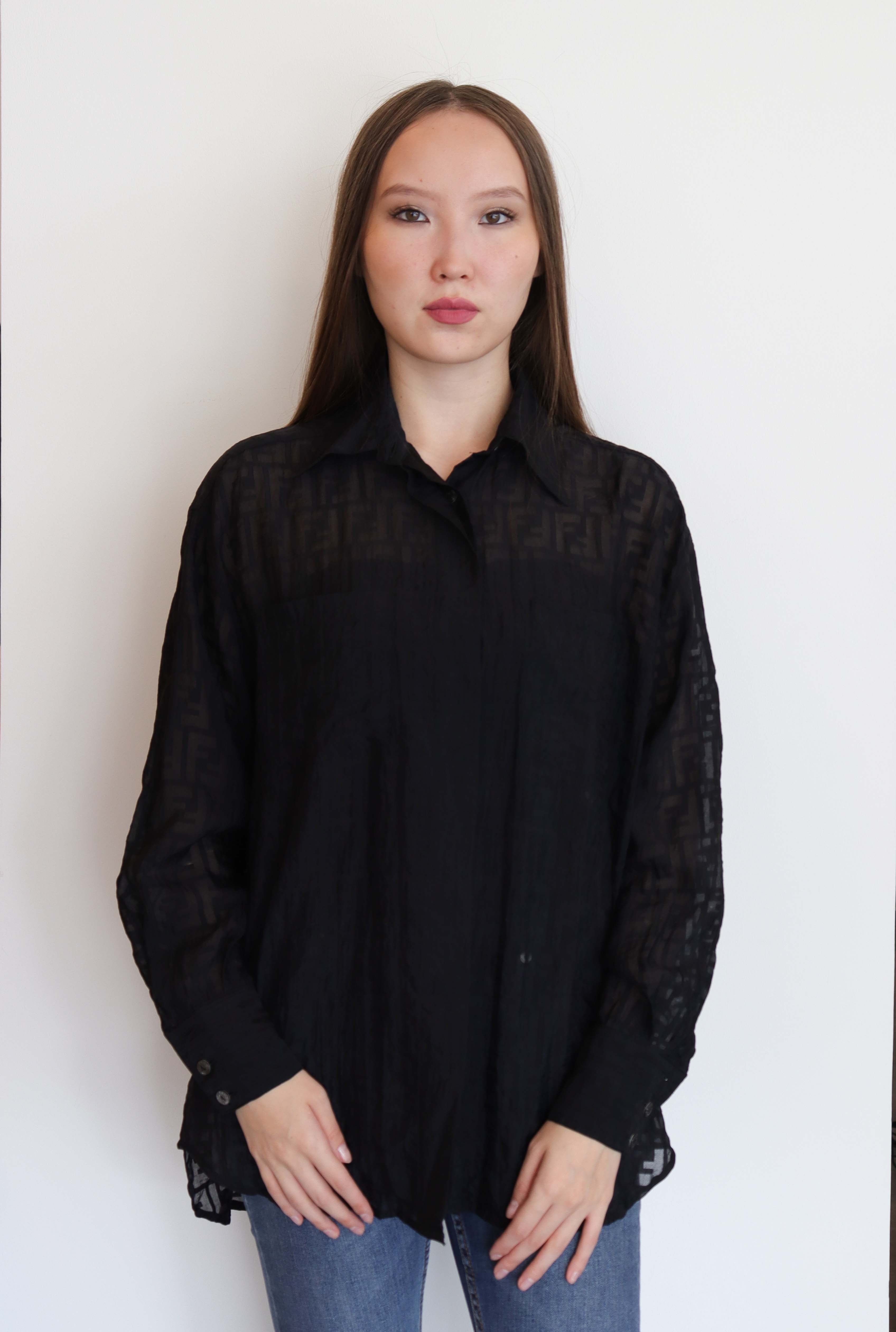 Fendi Zucca See-Through Shirt Blouse Black