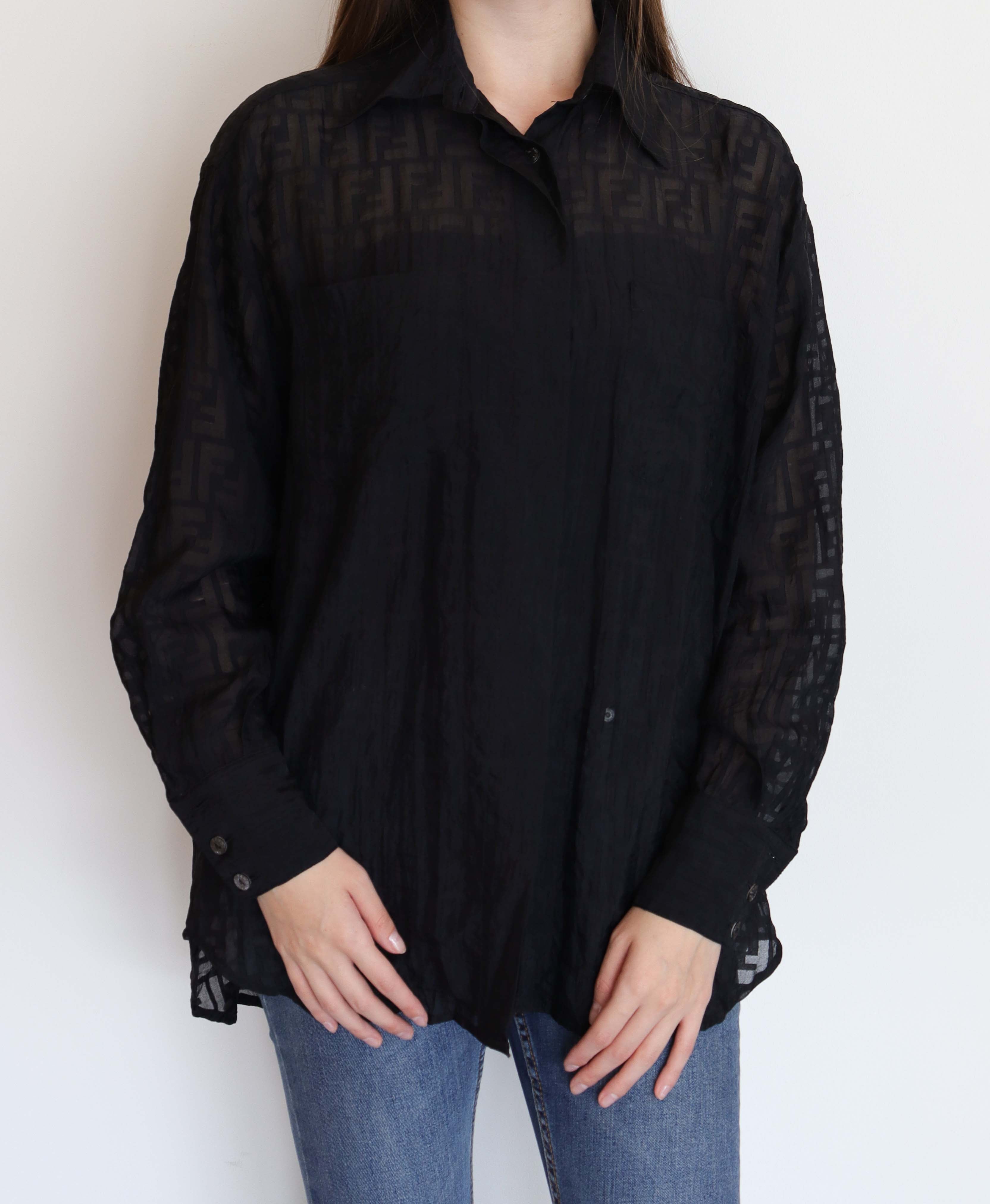 Fendi Zucca See-Through Shirt Blouse Black