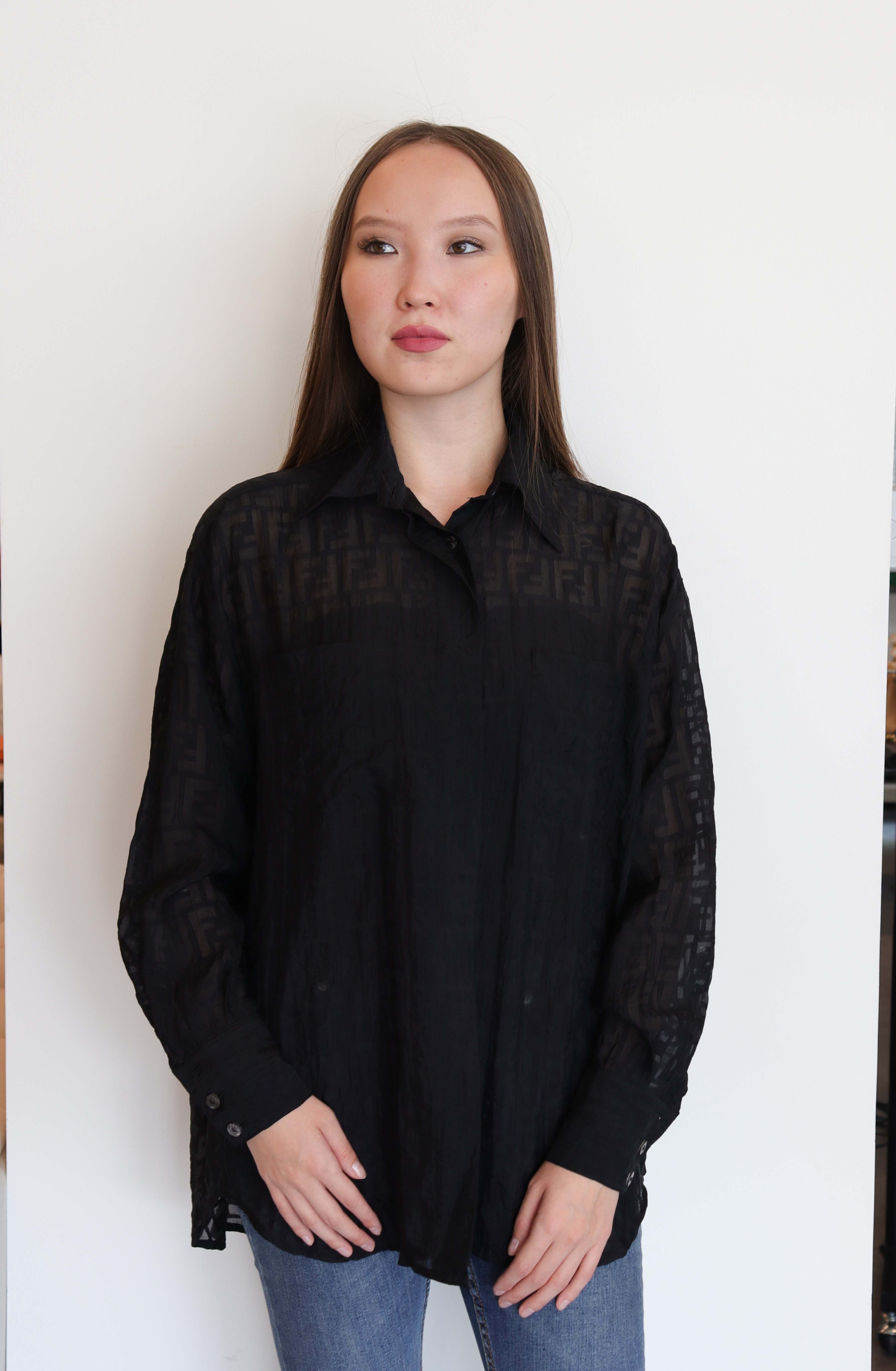 Fendi Zucca See-Through Shirt Blouse Black